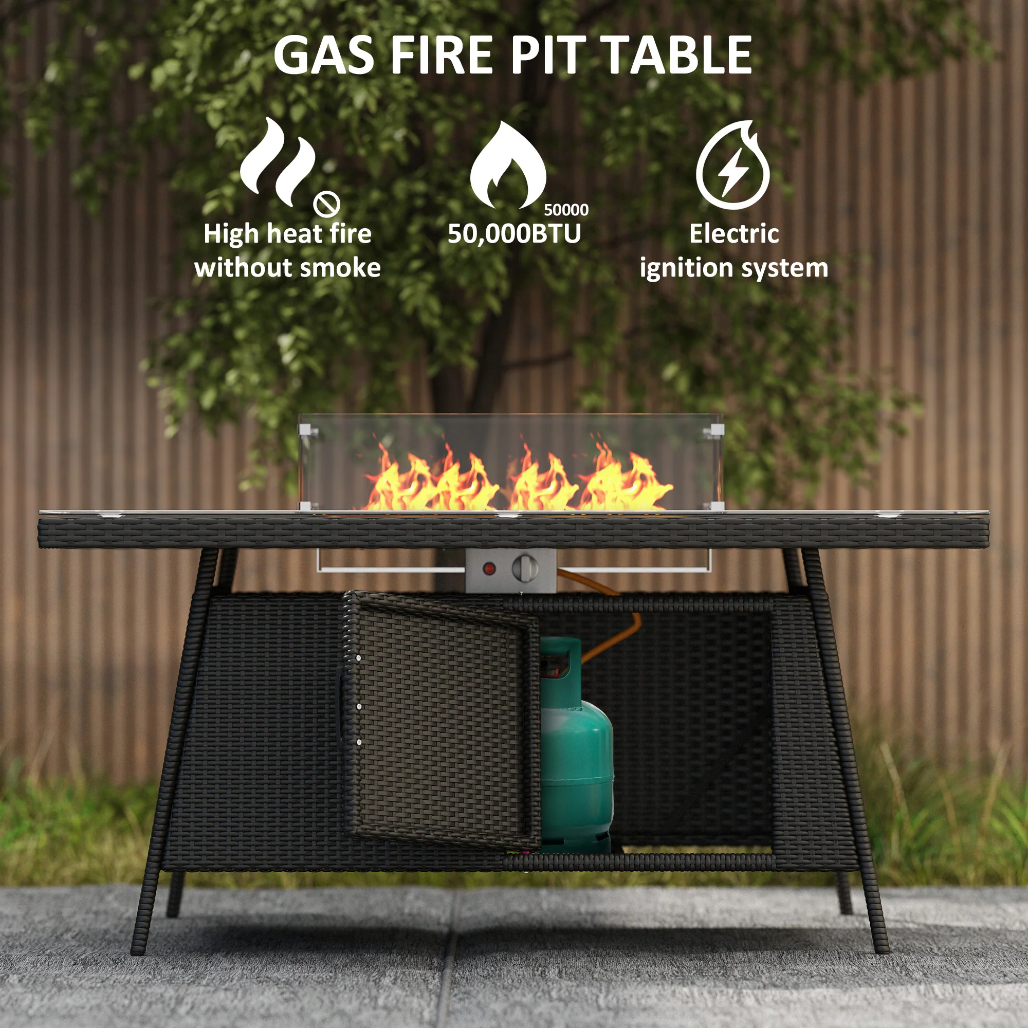 Outsunny Rattan Dining Set With Fire Pit Table And Armchairs, Black - Image 6