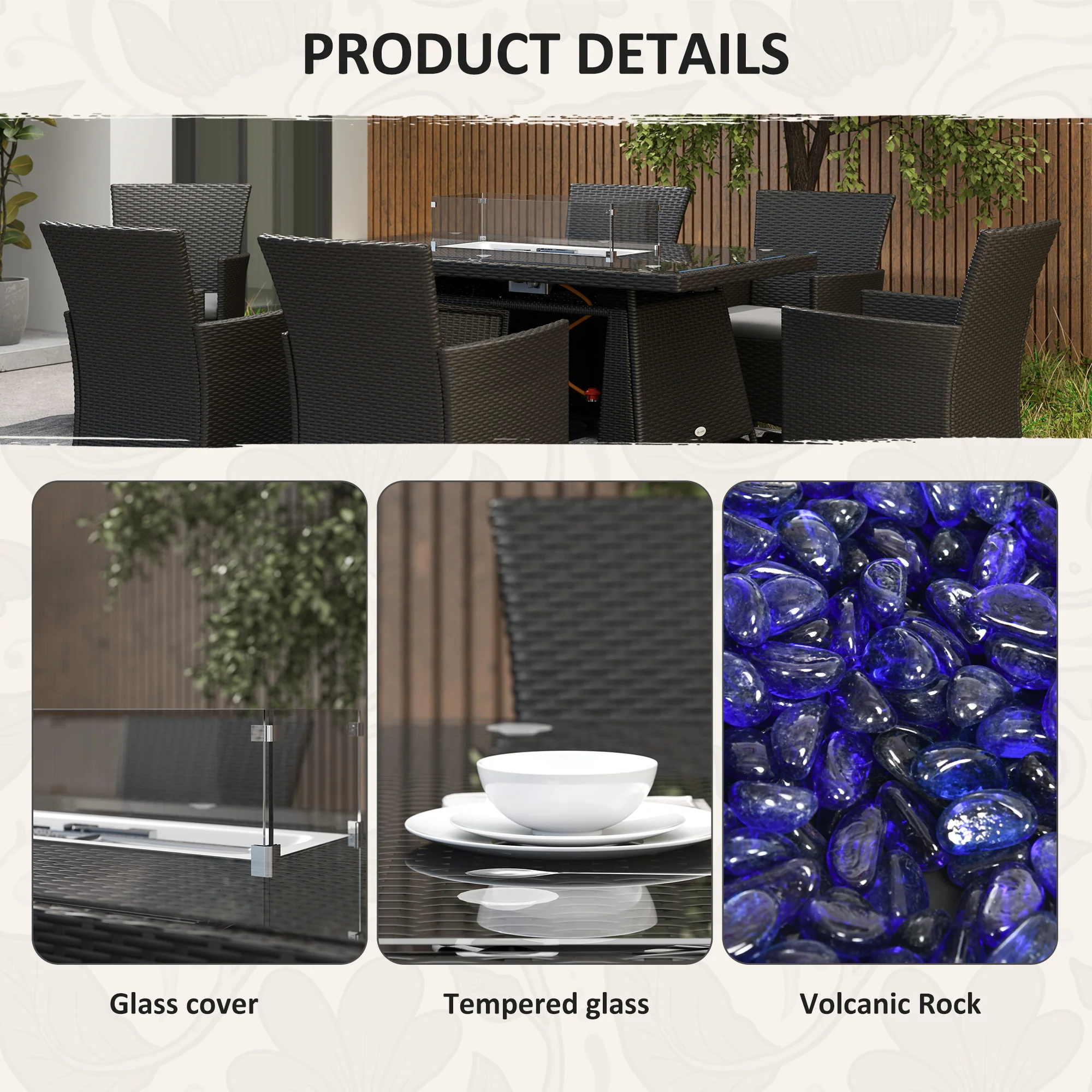 Outsunny Rattan Dining Set With Fire Pit Table And Armchairs, Black - Image 7