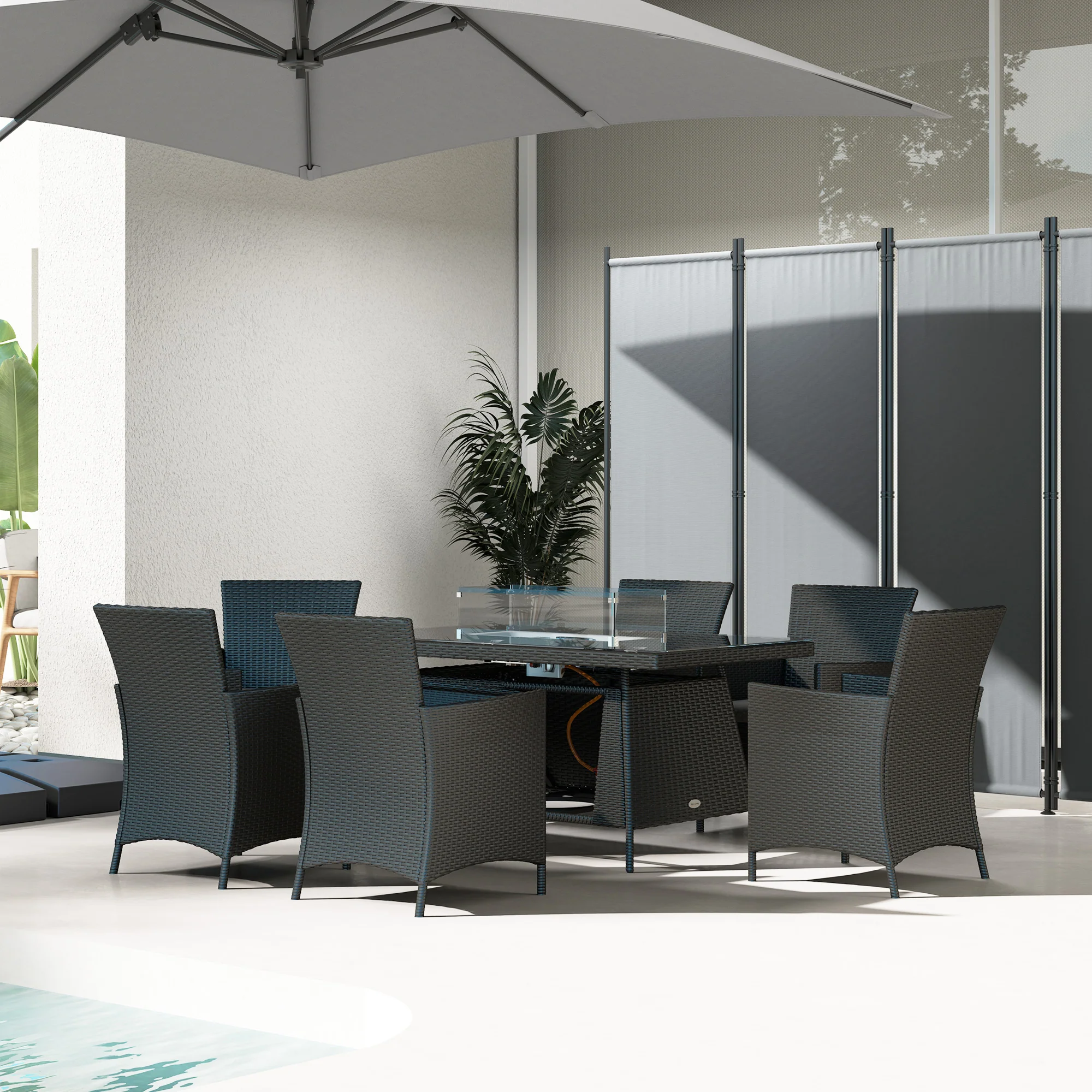 Outsunny Rattan Dining Set With Fire Pit Table And Armchairs, Black - Image 8