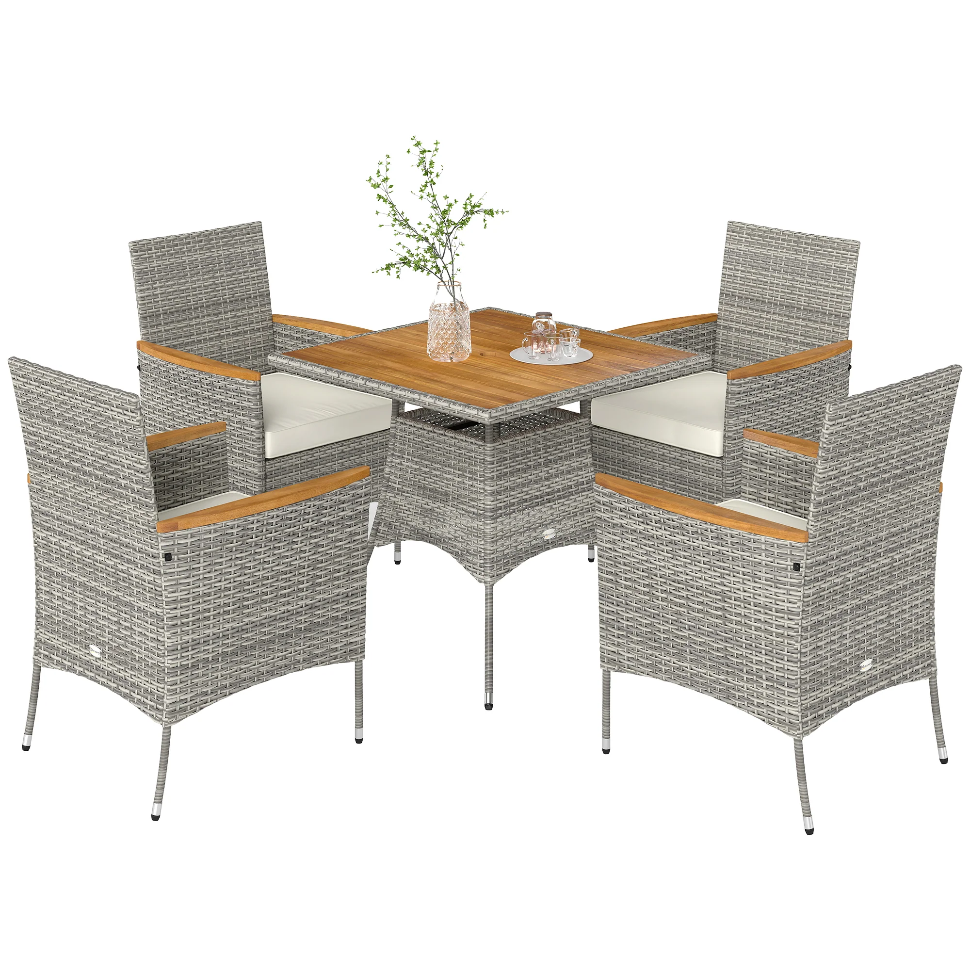 Outsunny Rattan Dining Set with Parasol Hole, Garden Table and Chairs - Image 10