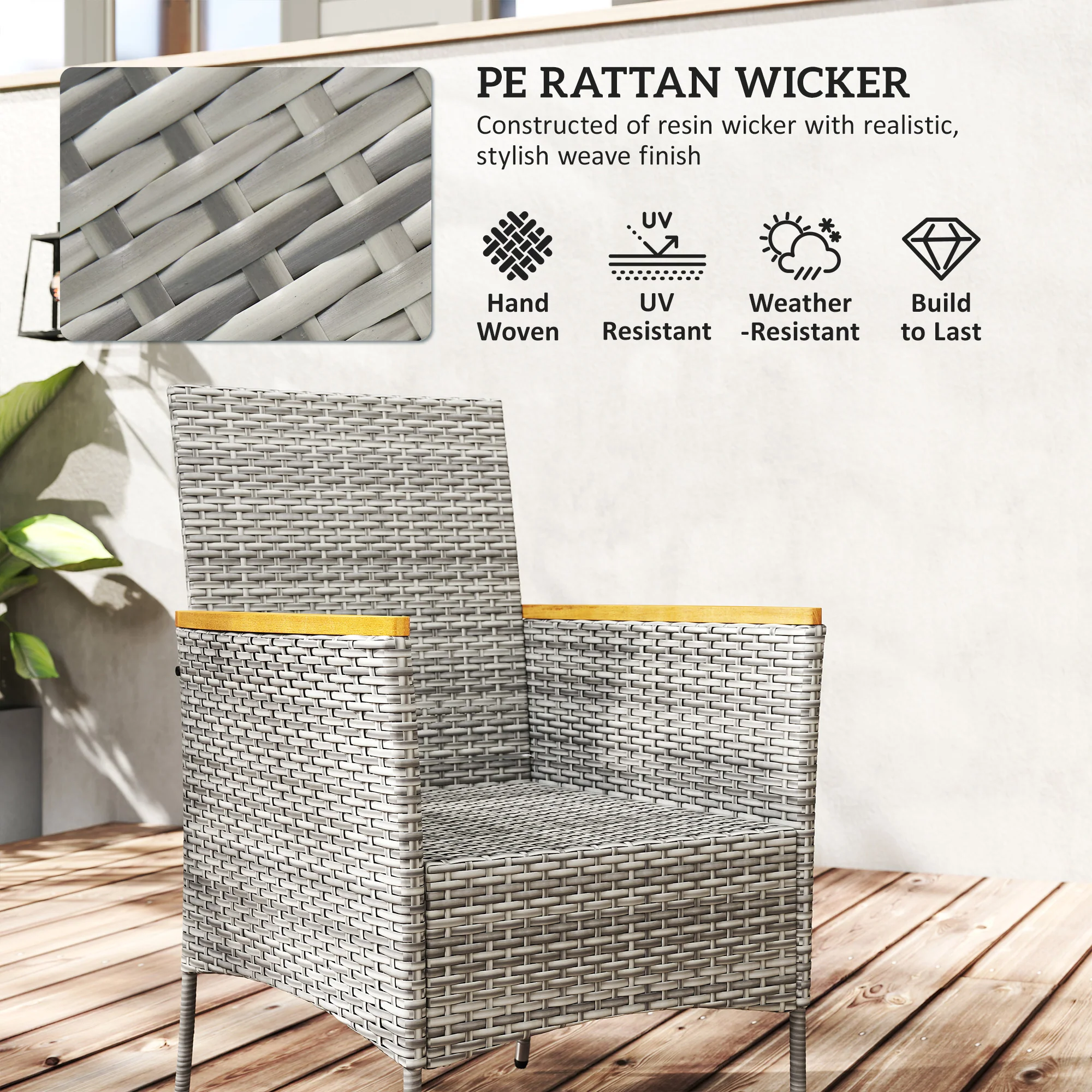 Outsunny Rattan Dining Set with Parasol Hole, Garden Table and Chairs - Image 12