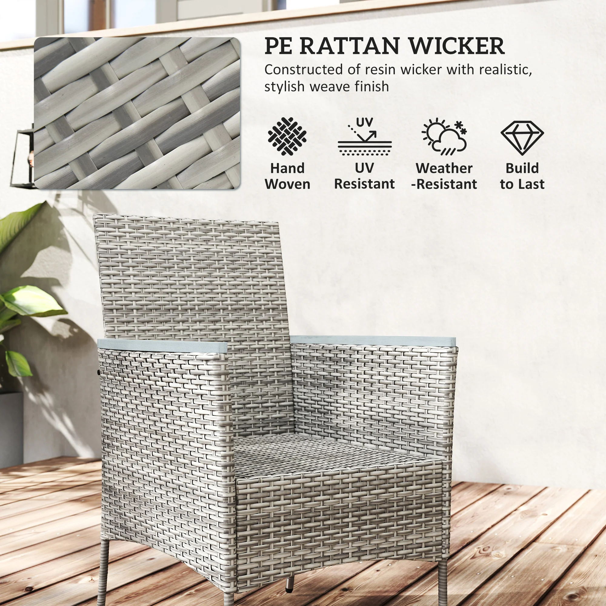 Outsunny Rattan Dining Set with Parasol Hole, Garden Table and Chairs - Image 3