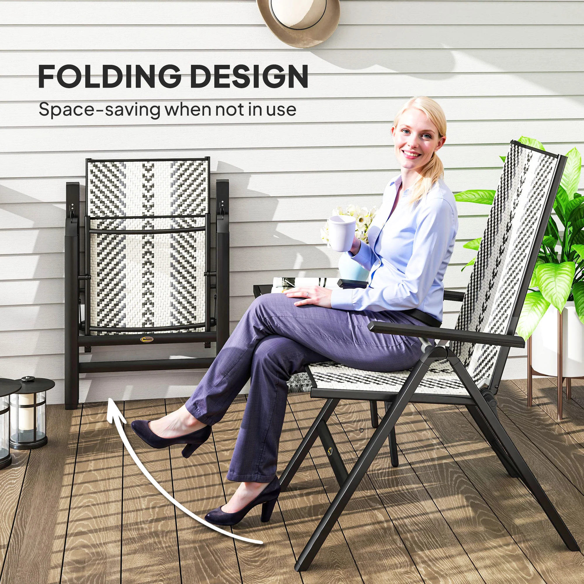 Outsunny Rattan Folding Chair w/ 5-Position Adjustable Backrest - Image 13