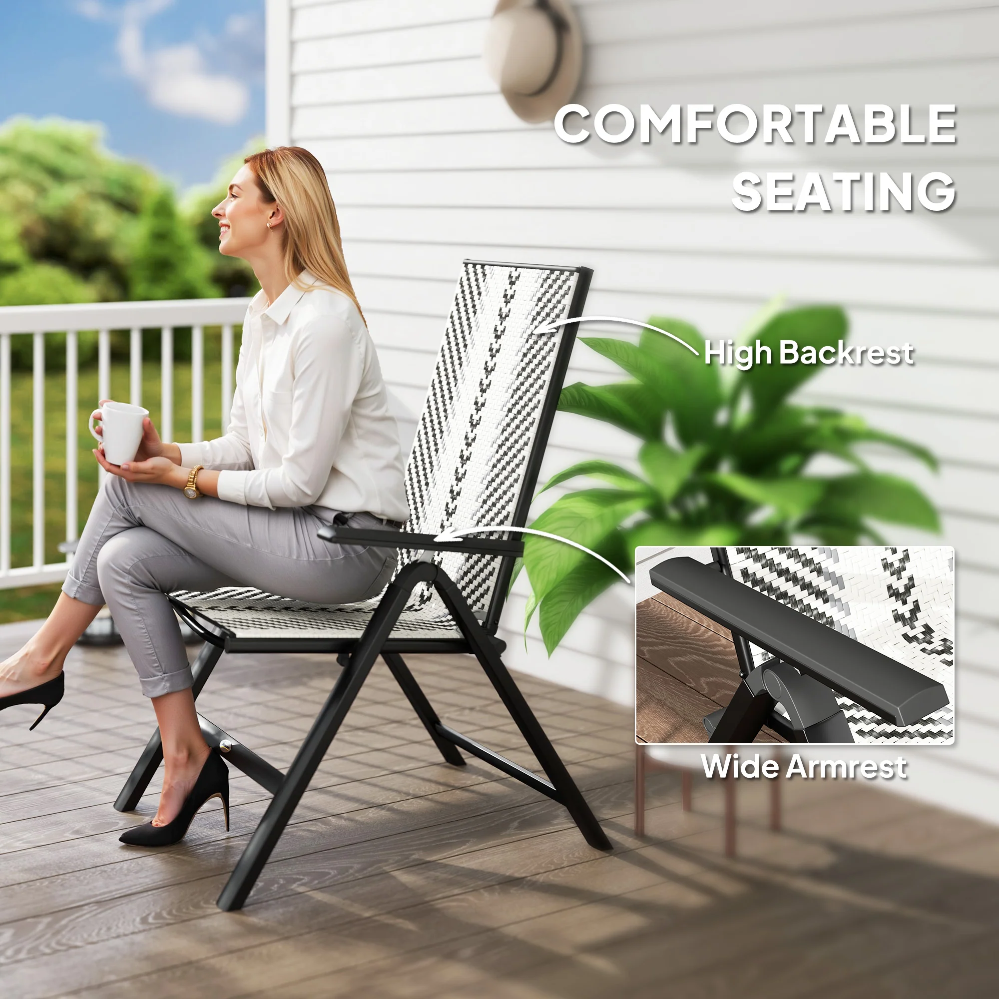 Outsunny Rattan Folding Chair w/ 5-Position Adjustable Backrest - Image 16