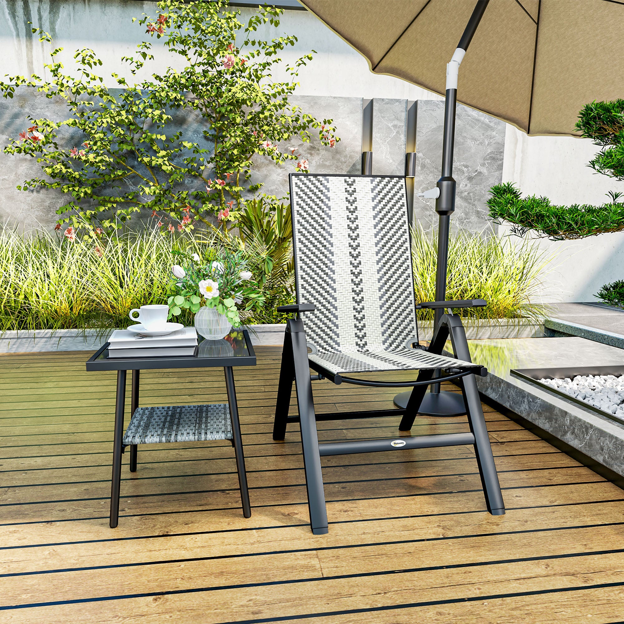 Outsunny Rattan Folding Chair w/ 5-Position Adjustable Backrest - Image 18
