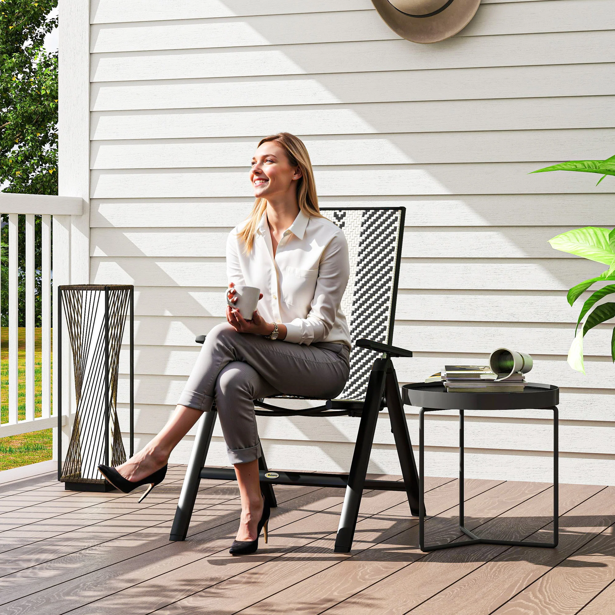 Outsunny Rattan Folding Chair w/ 5-Position Adjustable Backrest - Image 2
