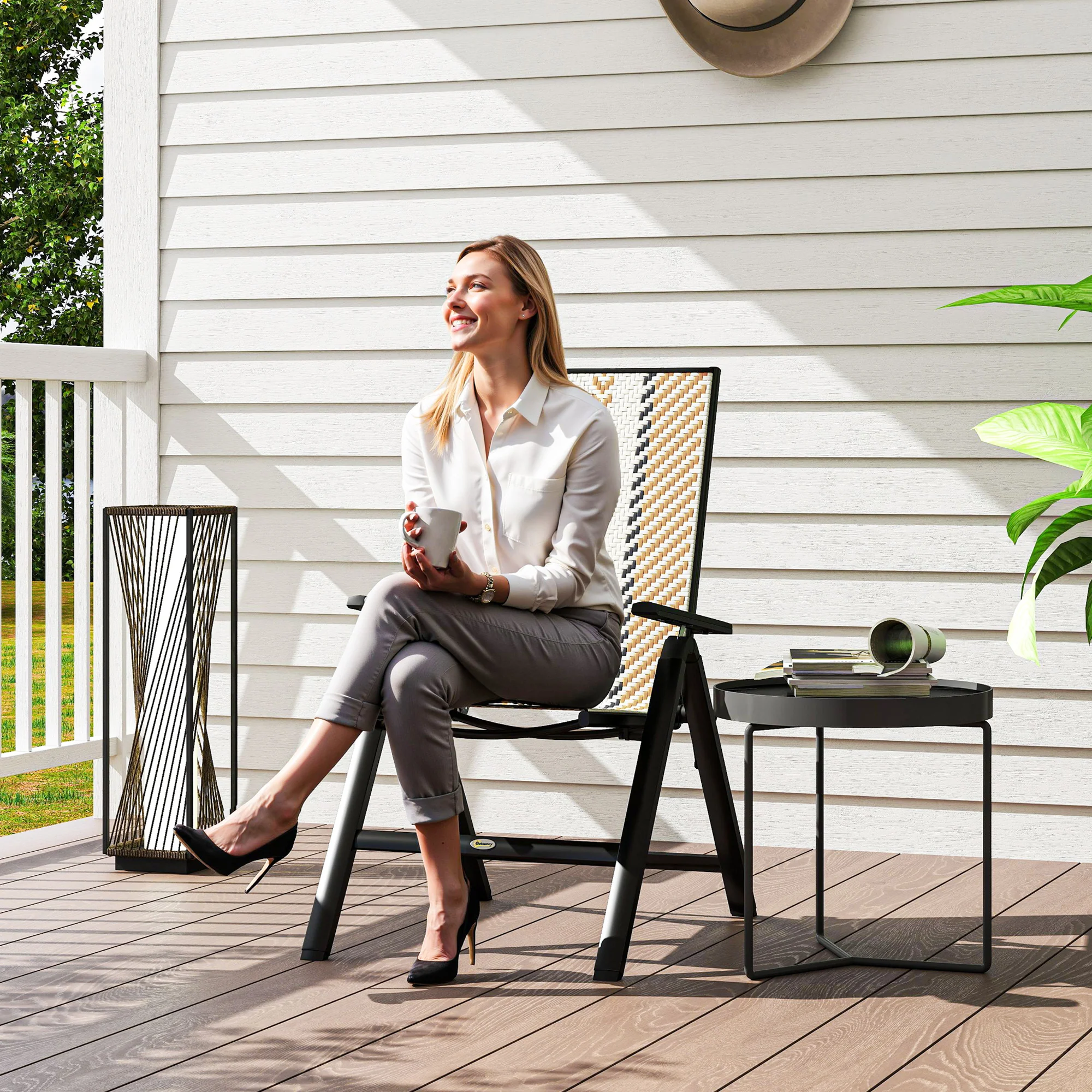 Outsunny Rattan Folding Chair w/ 5-Position Adjustable Backrest - Image 20