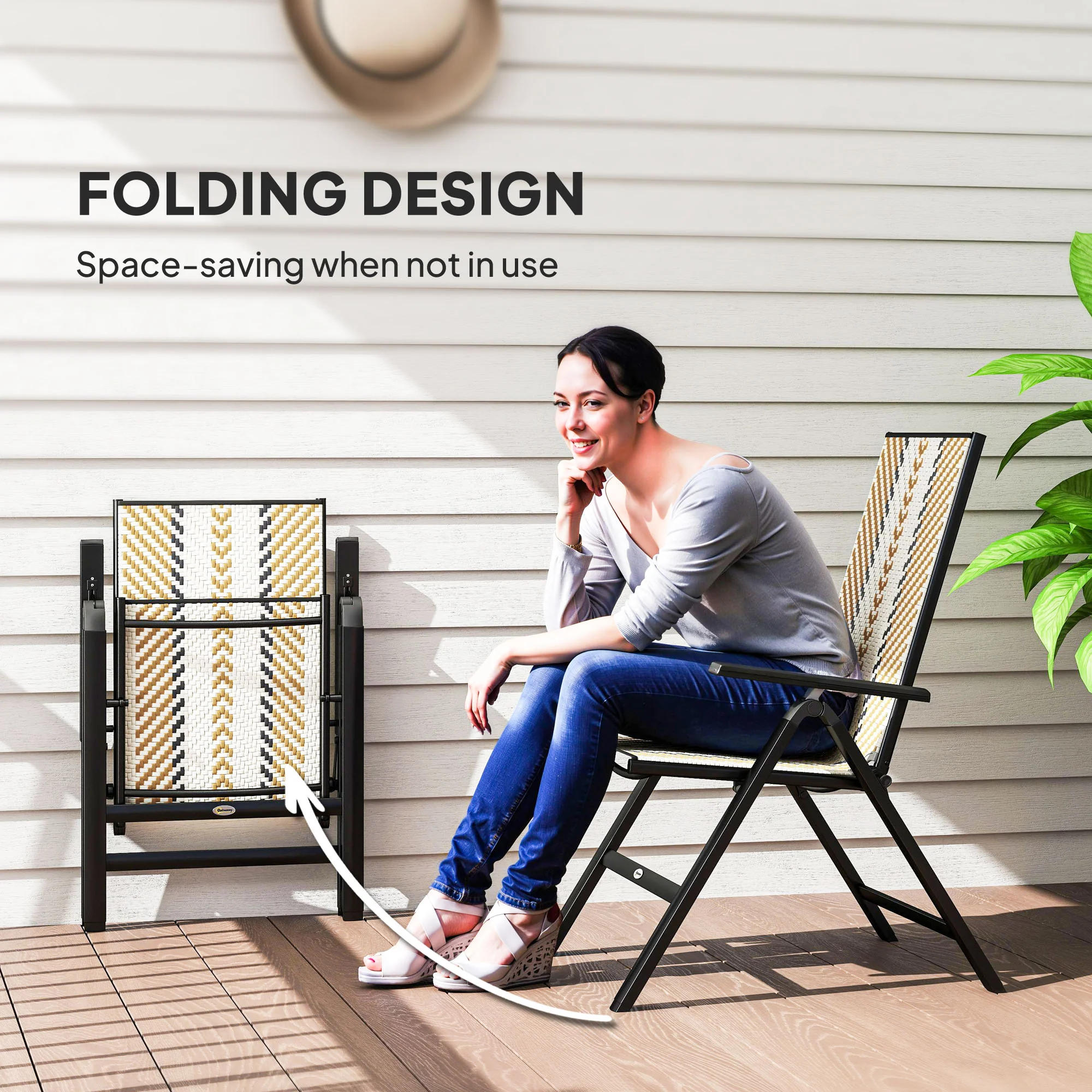 Outsunny Rattan Folding Chair w/ 5-Position Adjustable Backrest - Image 22