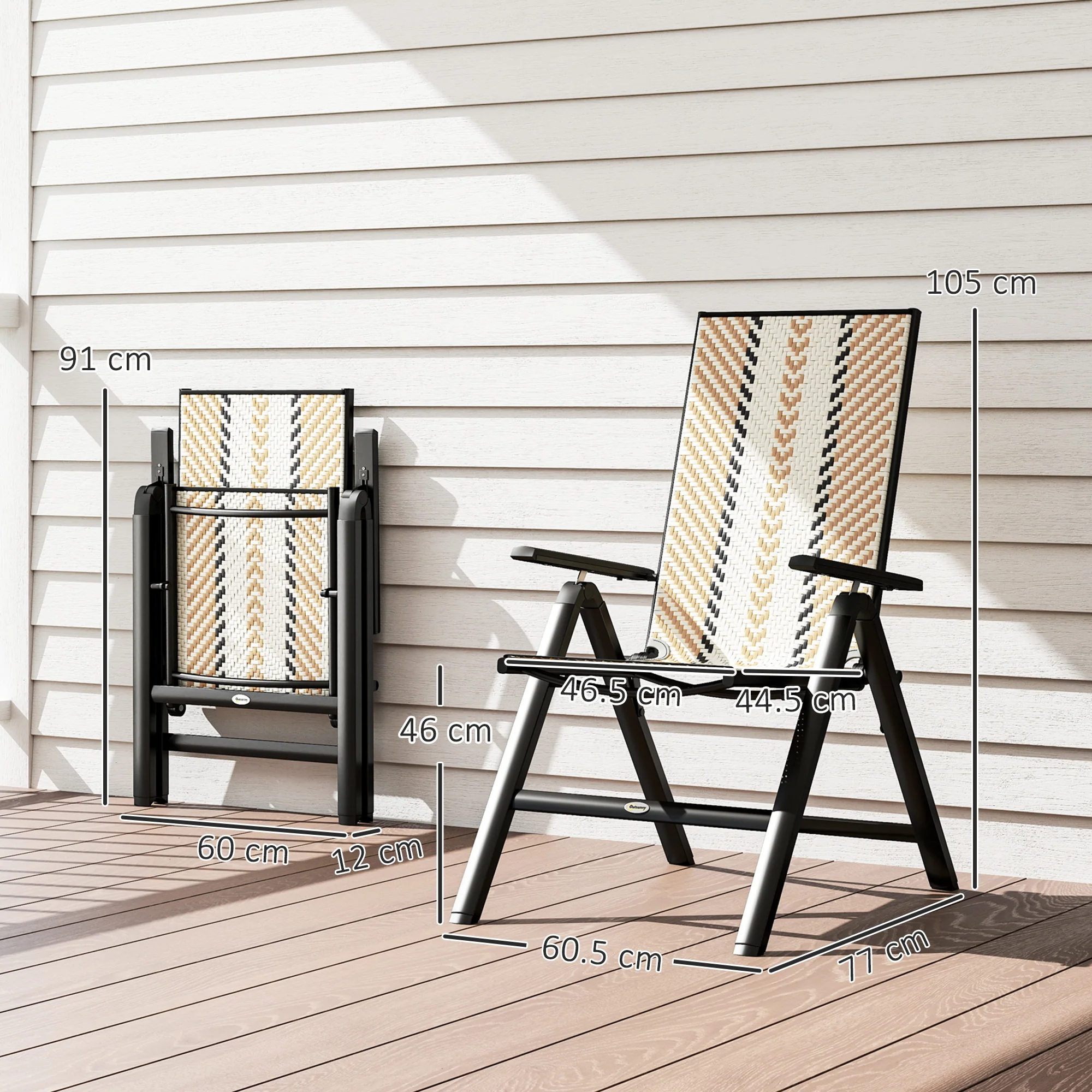 Outsunny Rattan Folding Chair w/ 5-Position Adjustable Backrest - Image 23
