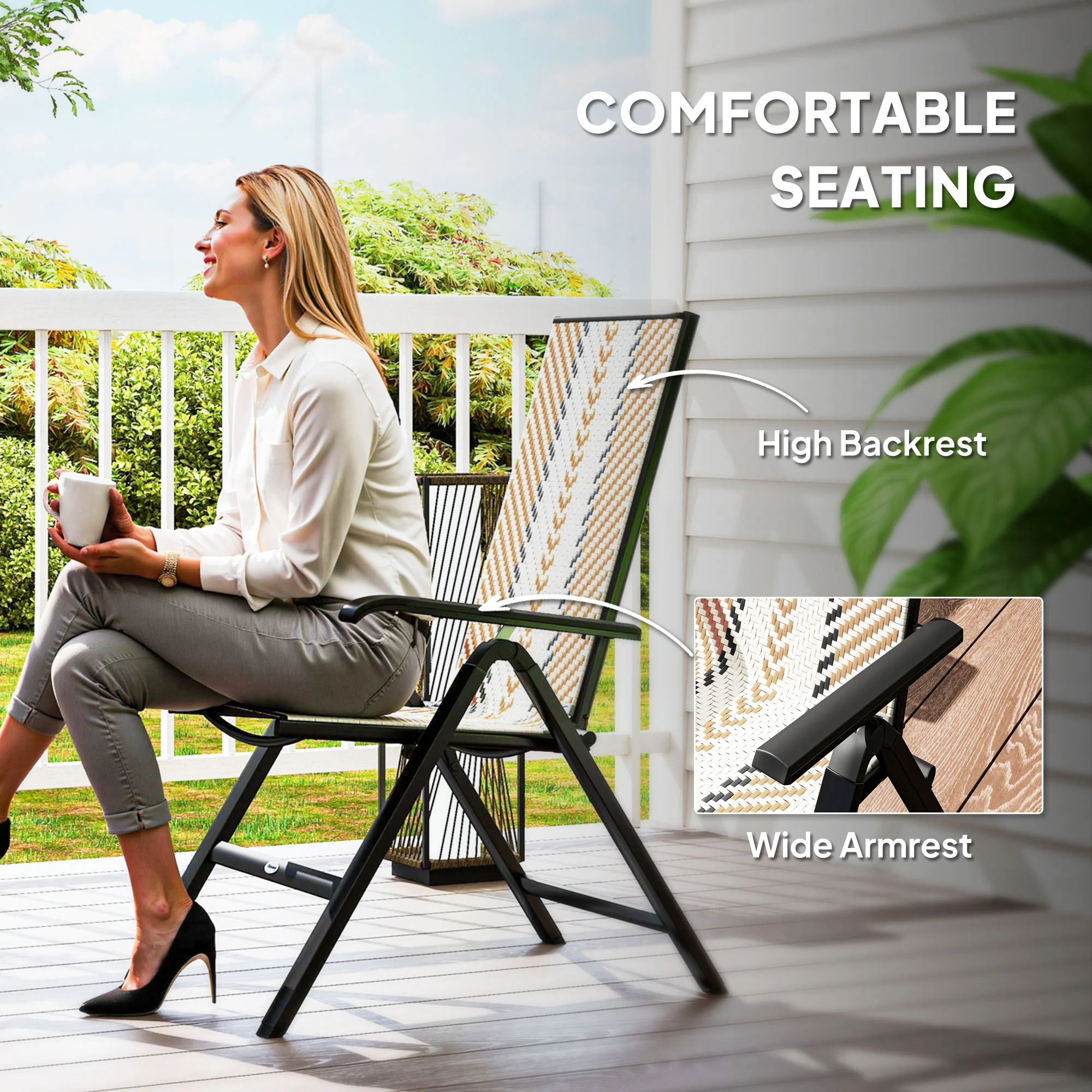 Outsunny Rattan Folding Chair w/ 5-Position Adjustable Backrest - Image 25
