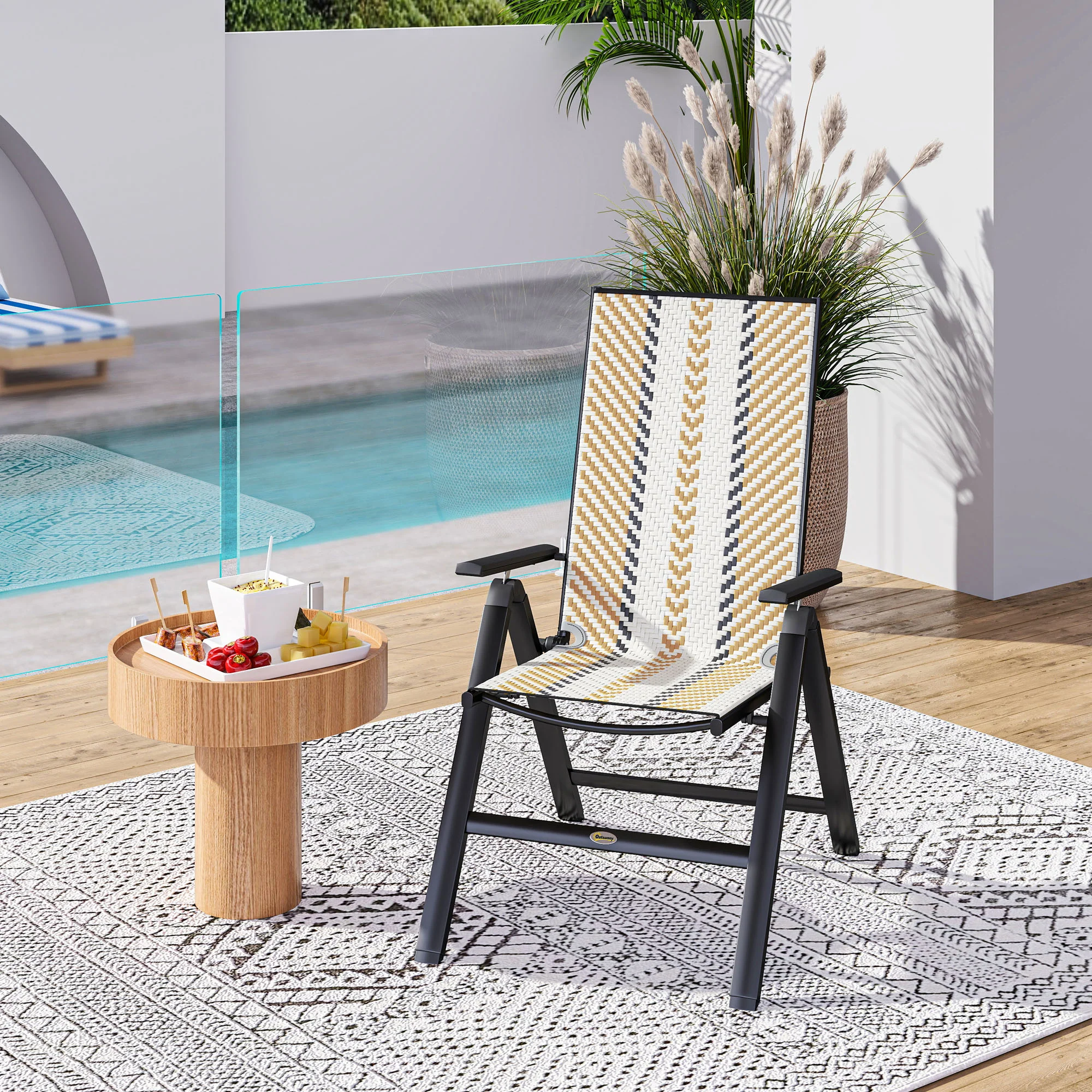 Outsunny Rattan Folding Chair w/ 5-Position Adjustable Backrest - Image 27