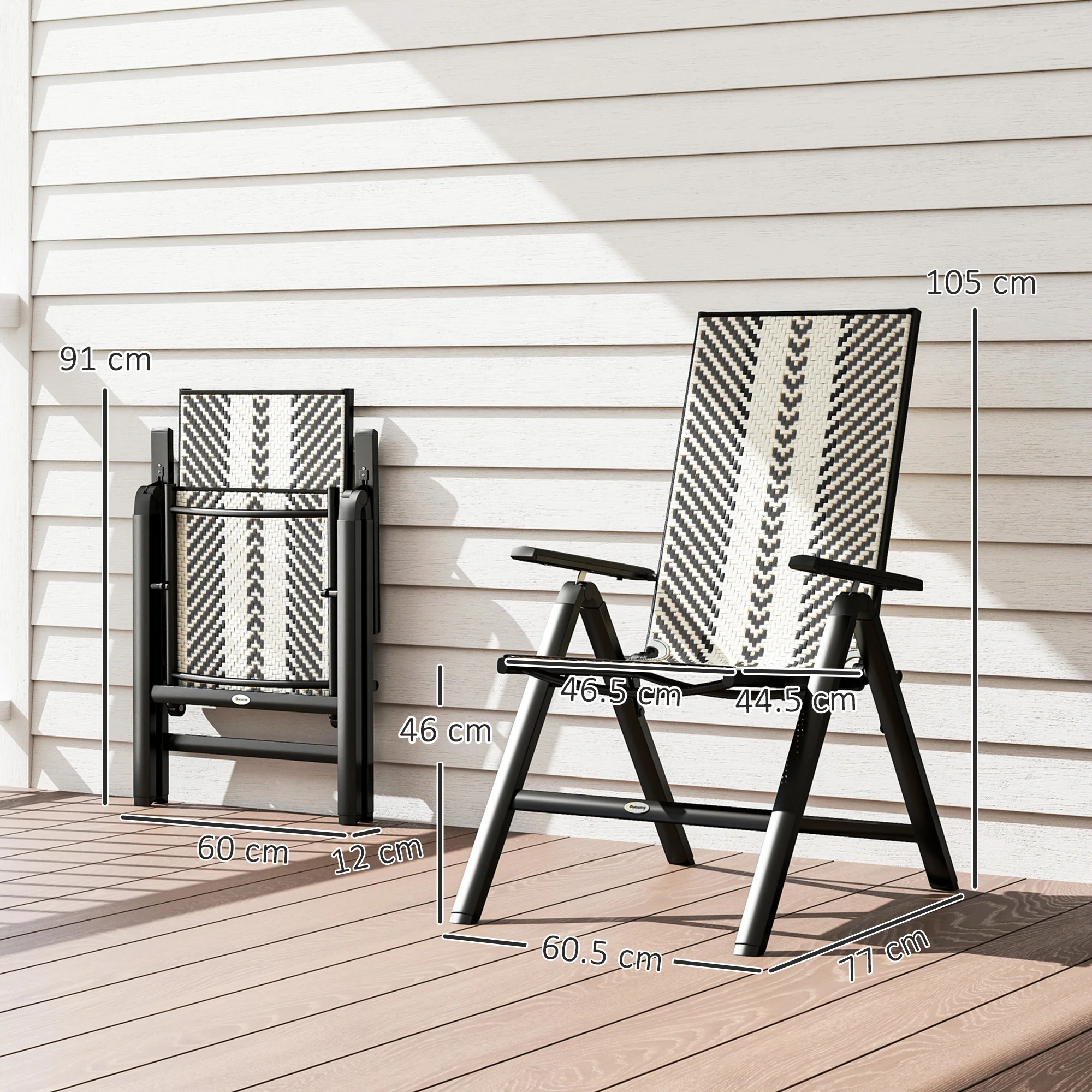 Outsunny Rattan Folding Chair w/ 5-Position Adjustable Backrest - Image 5