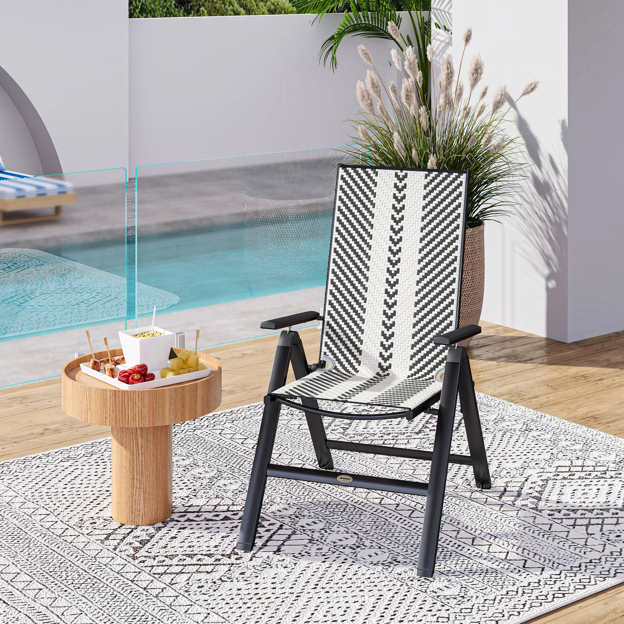 Outsunny Rattan Folding Chair w/ 5-Position Adjustable Backrest - Image 9
