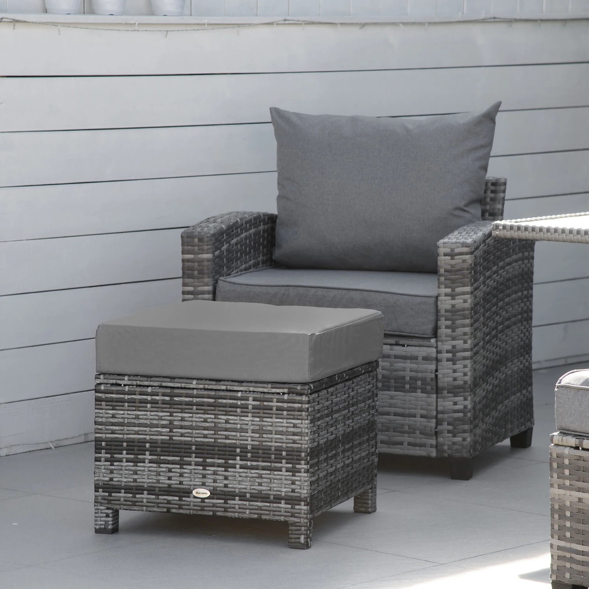 Outsunny Rattan Footstool Wicker Ottoman w/ Padded Seat for Backyard Garden - Image 2