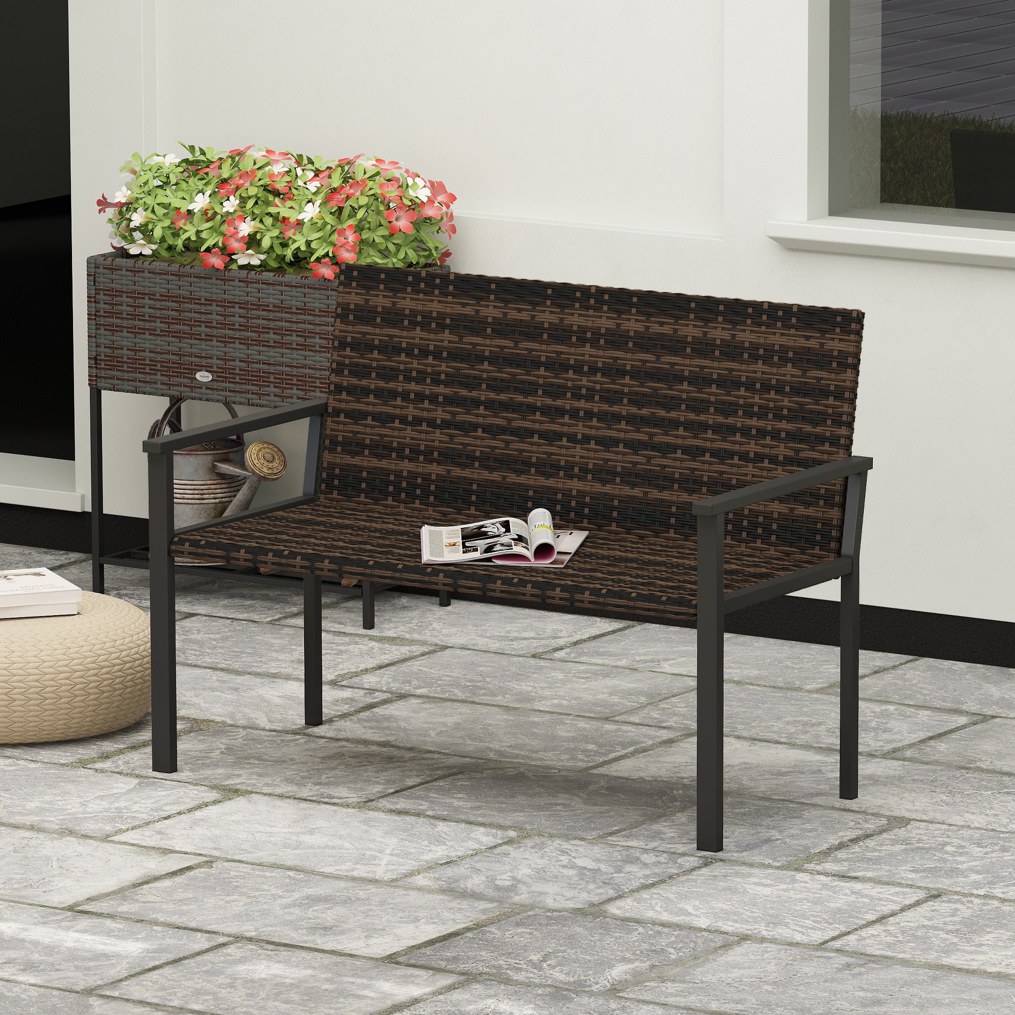 Outsunny Rattan Garden Bench Loveseat with Quick-Drying Padding - Image 11