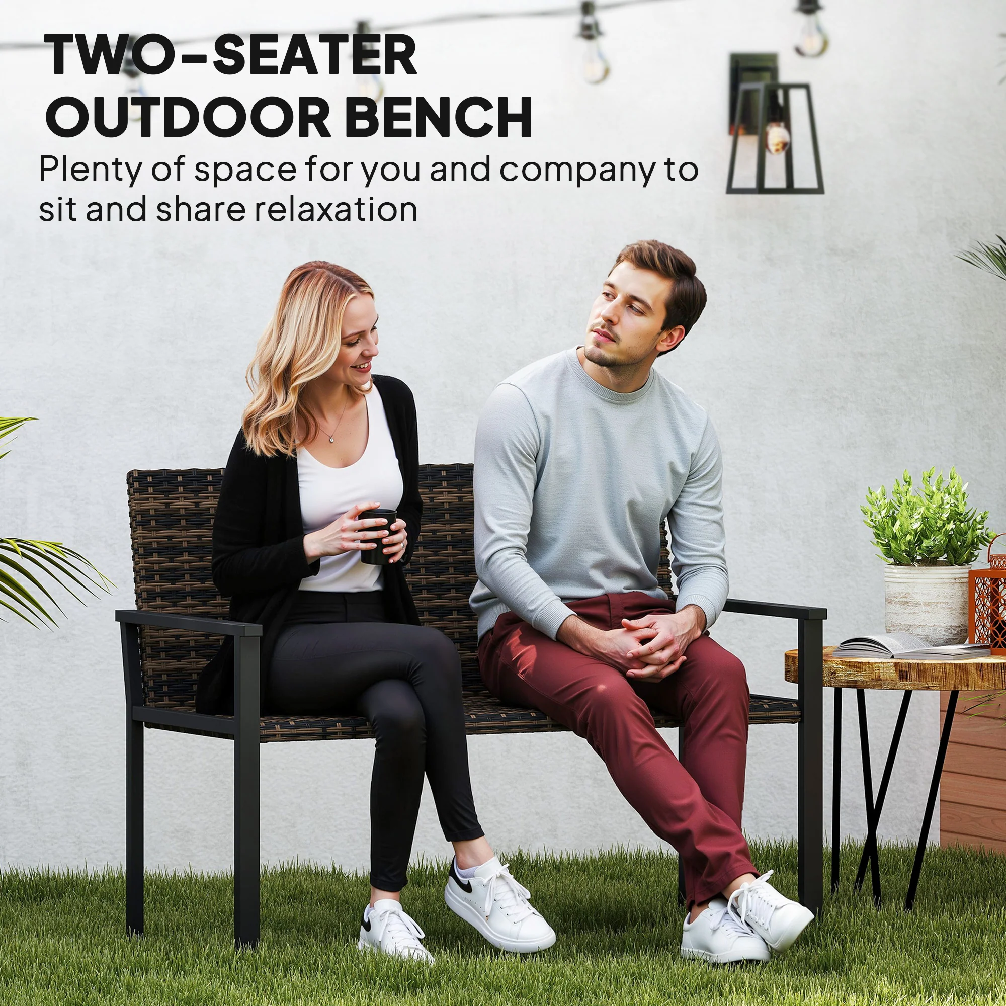Outsunny Rattan Garden Bench Loveseat with Quick-Drying Padding - Image 12