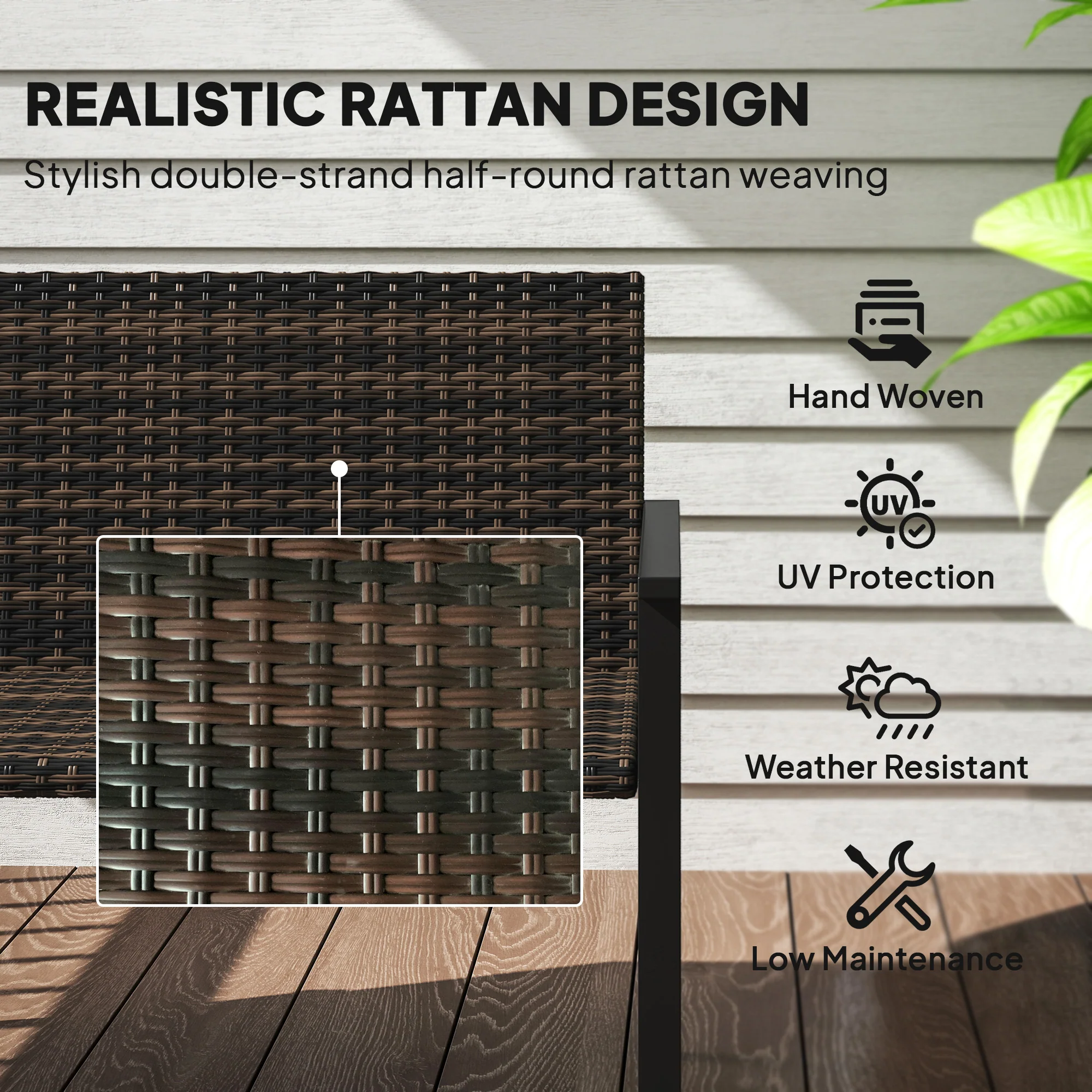Outsunny Rattan Garden Bench Loveseat with Quick-Drying Padding - Image 13