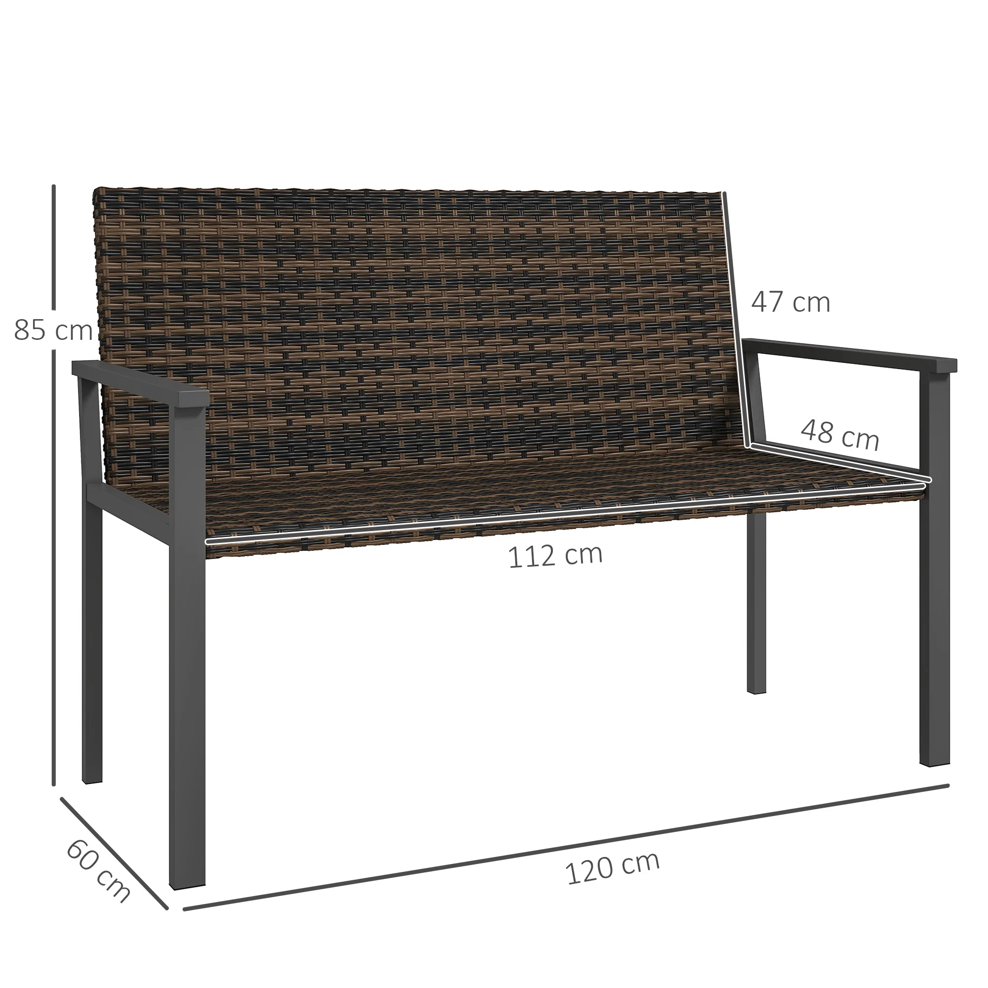 Outsunny Rattan Garden Bench Loveseat with Quick-Drying Padding - Image 14