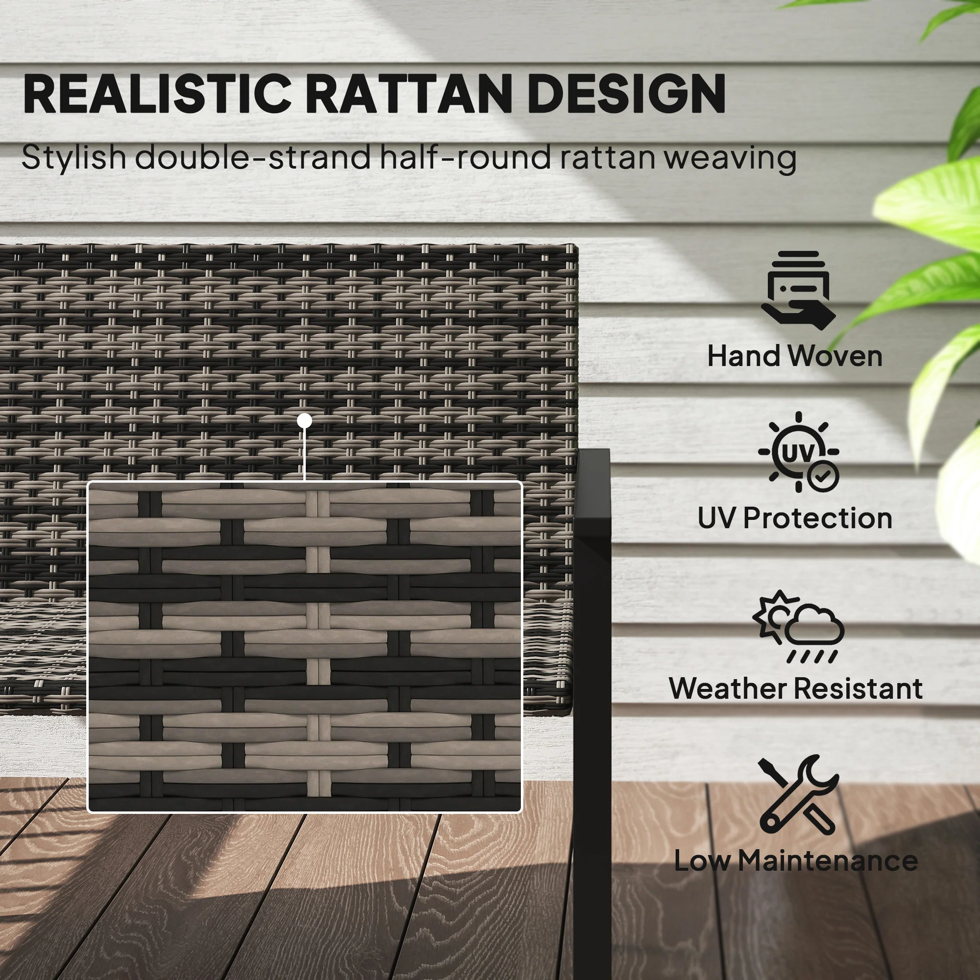 Outsunny Rattan Garden Bench Loveseat with Quick-Drying Padding - Image 4