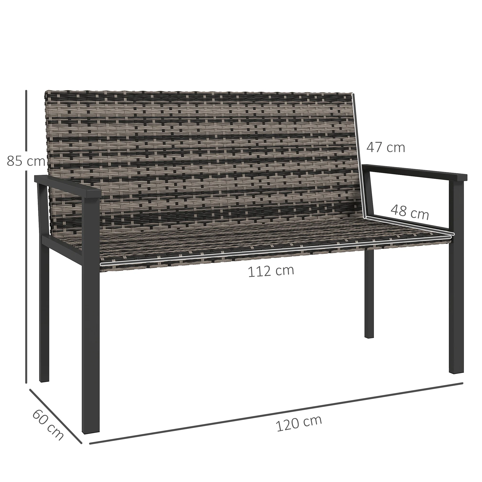 Outsunny Rattan Garden Bench Loveseat with Quick-Drying Padding - Image 5