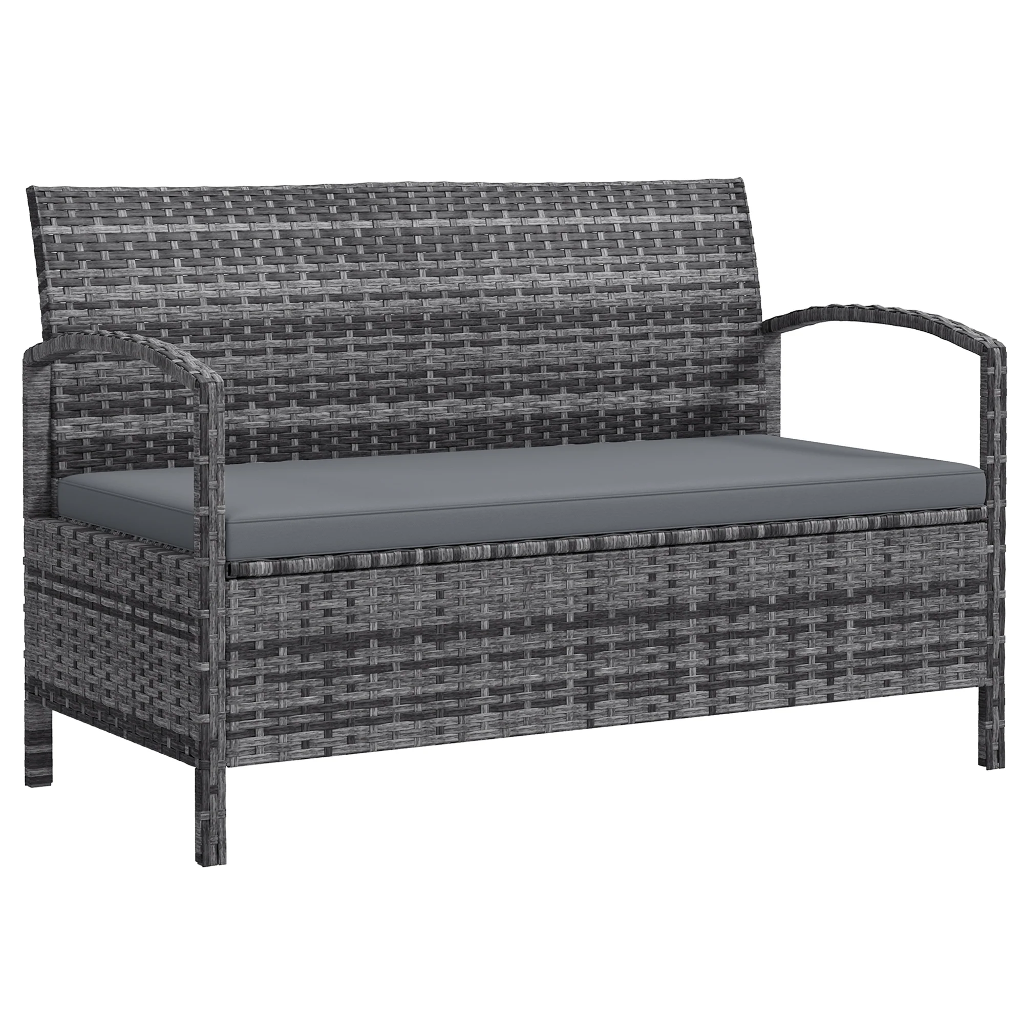 Outsunny Rattan Garden Bench W/ 125L Storage, Cushioned Outdoor Bench - Image 10
