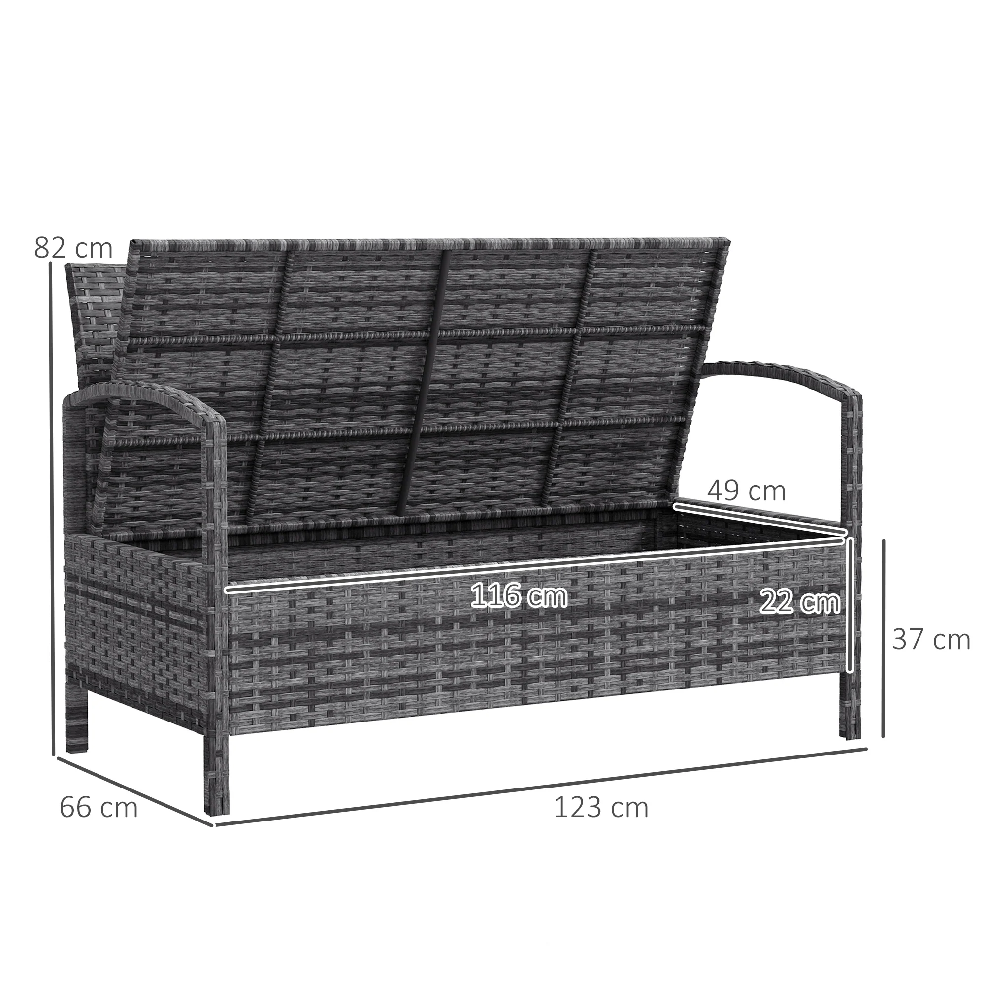 Outsunny Rattan Garden Bench W/ 125L Storage, Cushioned Outdoor Bench - Image 14