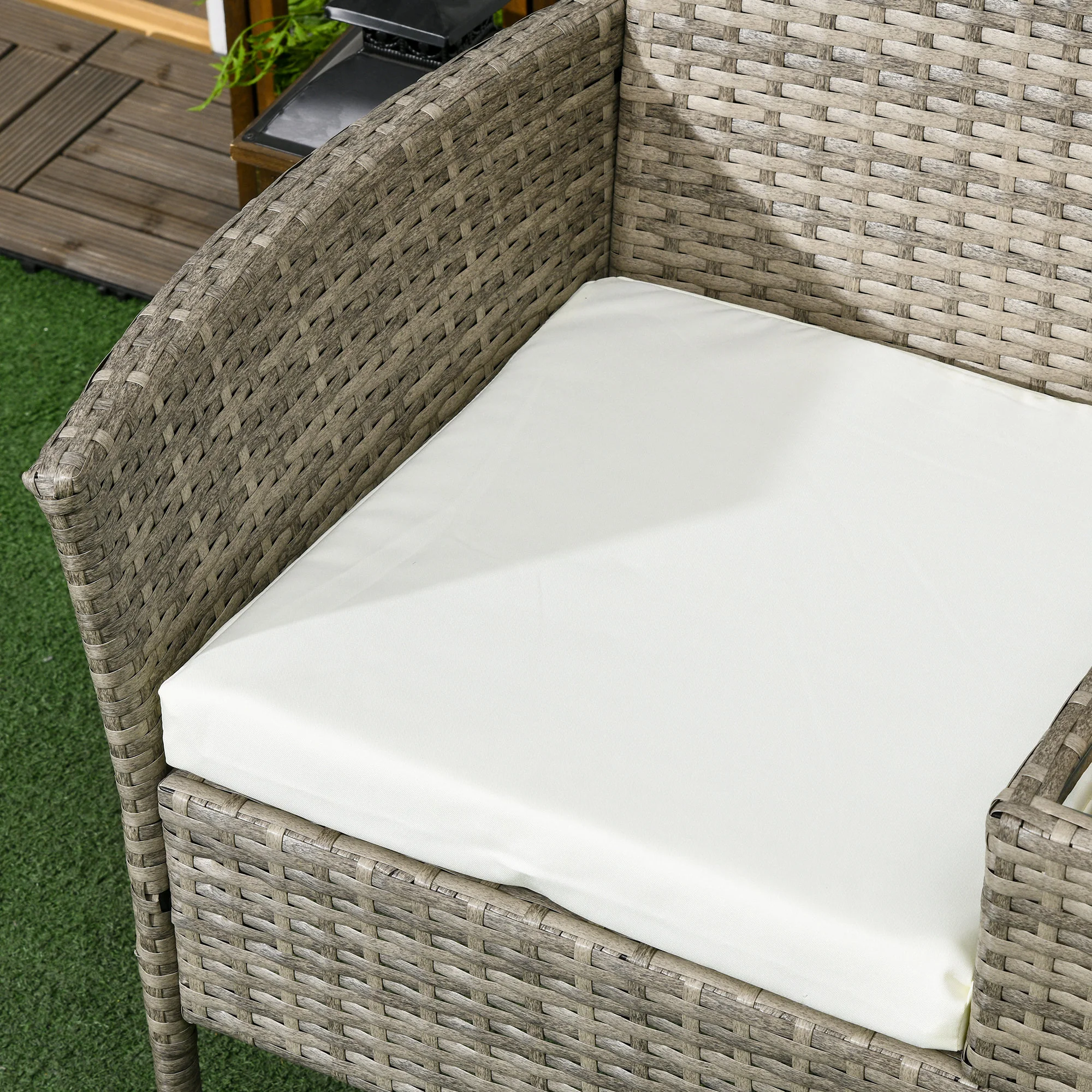 Outsunny Rattan Garden Bench w/ Glass Tea Table, Wicker Chair w/ Cushions - Image 26
