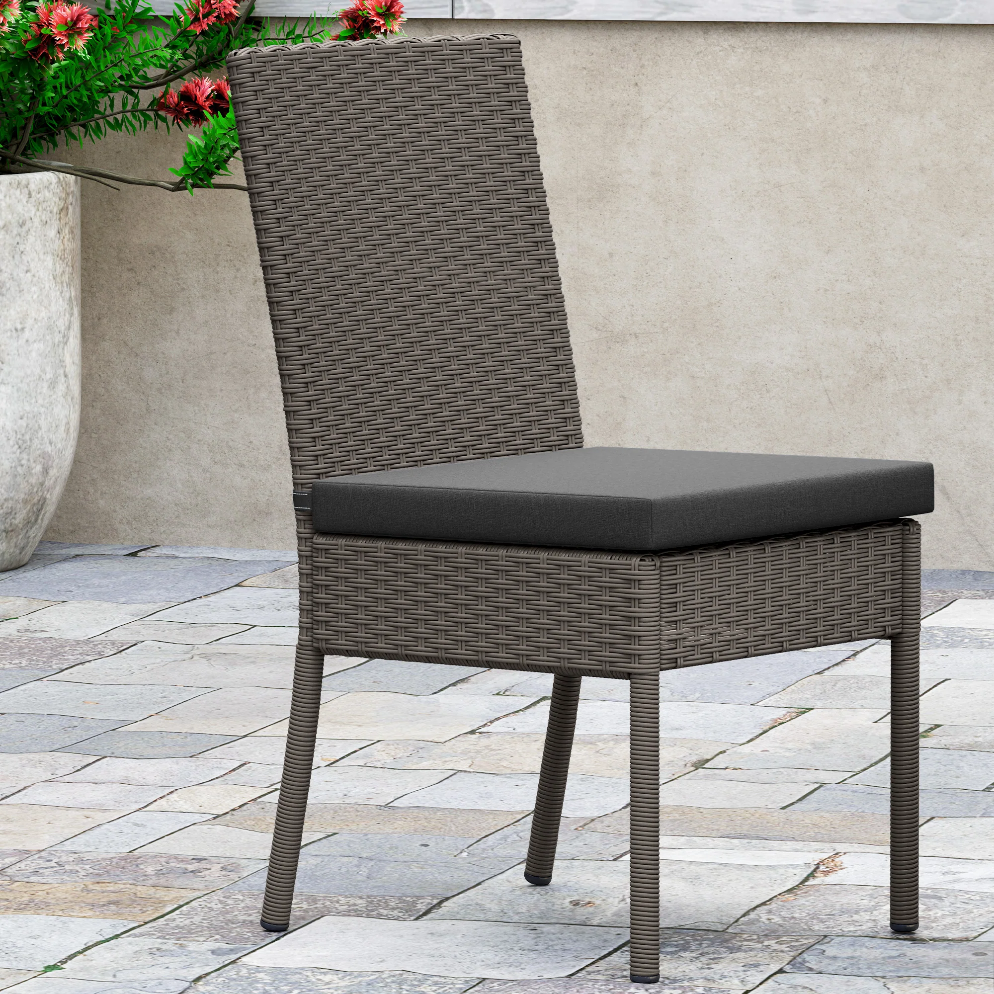 Outsunny Rattan Garden Chairs With Cushion, Wicker Dining Chairs, Grey - Image 16