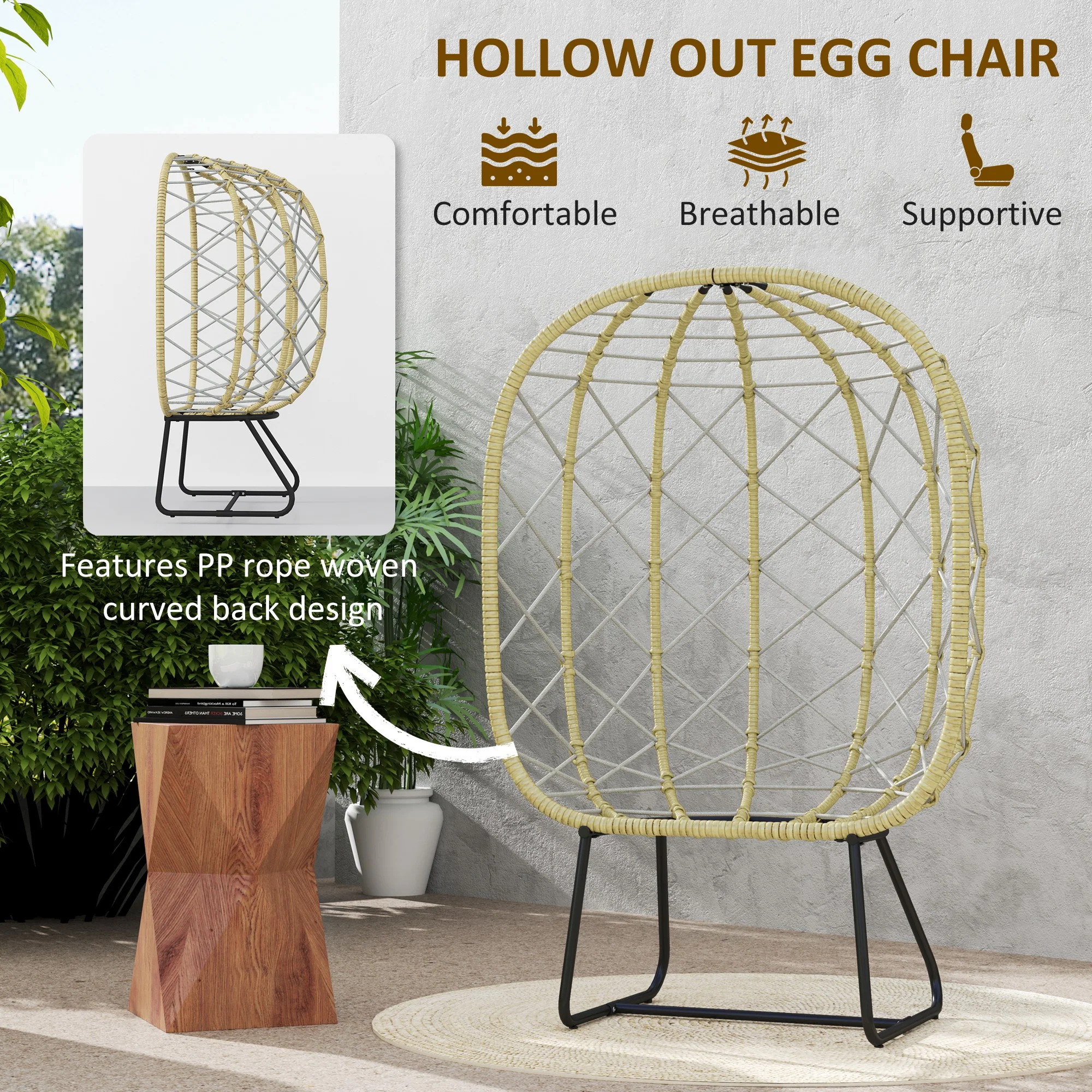 Outsunny Rattan Garden Egg Chair With Thickened Cushion, Headrest, Grey - Image 13