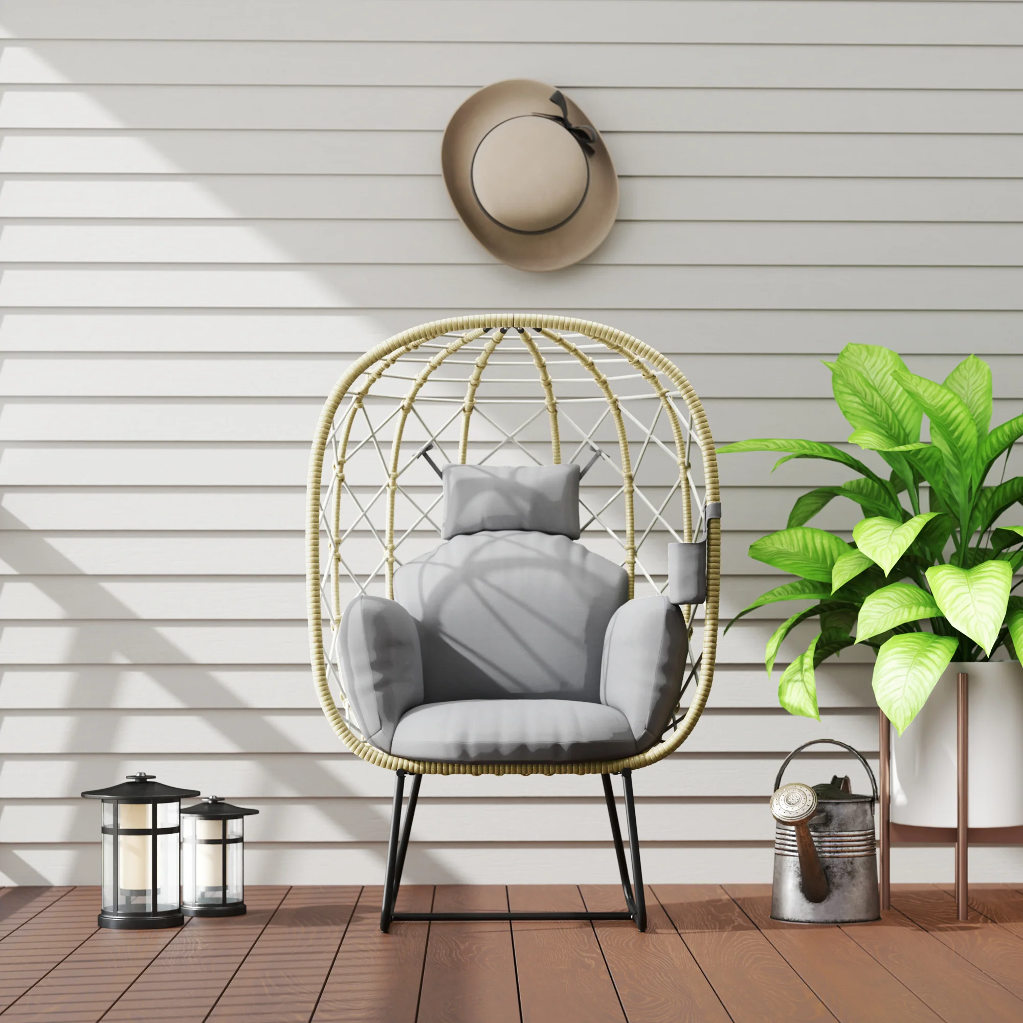 Outsunny Rattan Garden Egg Chair With Thickened Cushion, Headrest, Grey - Image 18