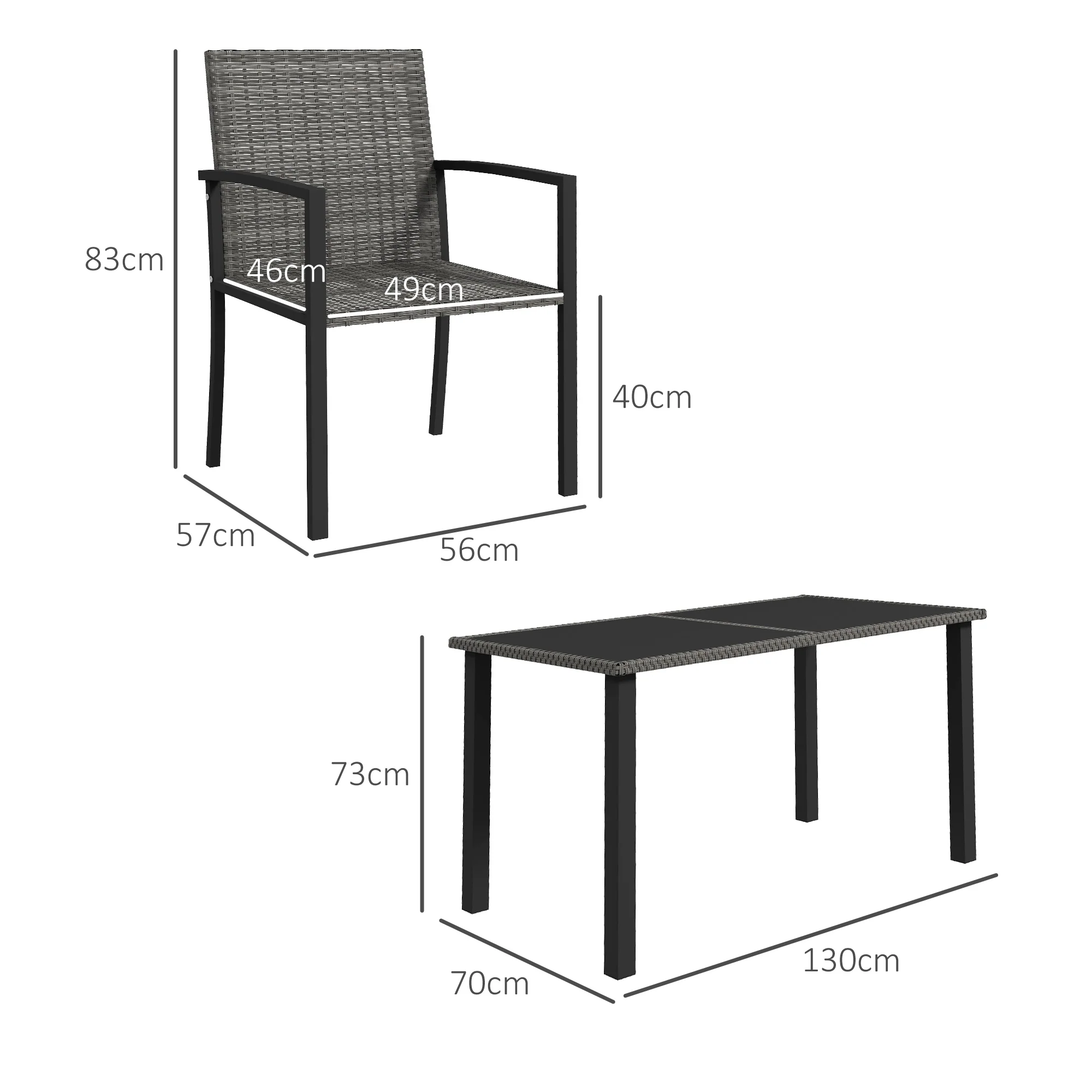Outsunny Rattan Garden Furniture for 4, Dining Table and Chairs, Grey - Image 5