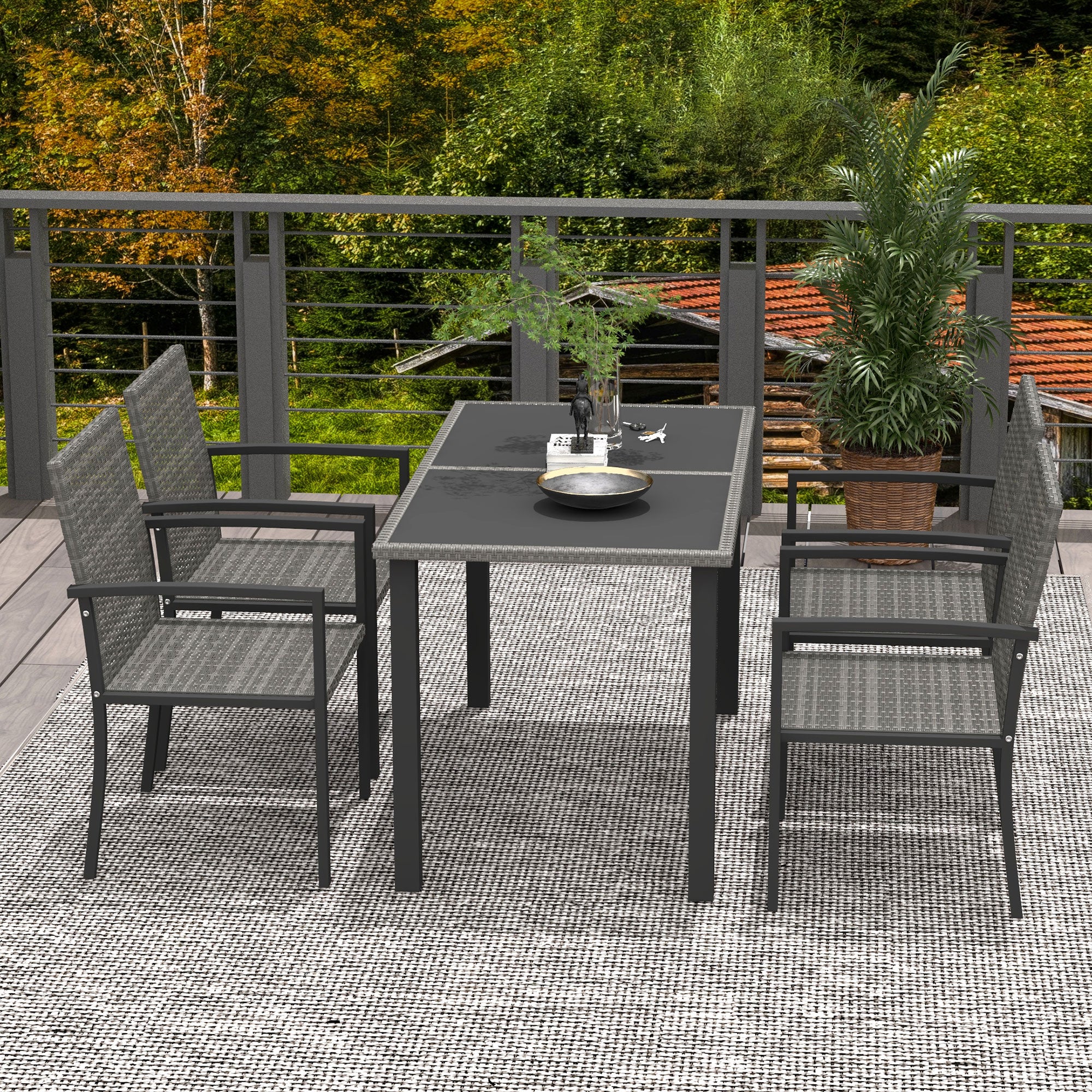 Outsunny Rattan Garden Furniture for 4, Dining Table and Chairs, Grey - Image 7