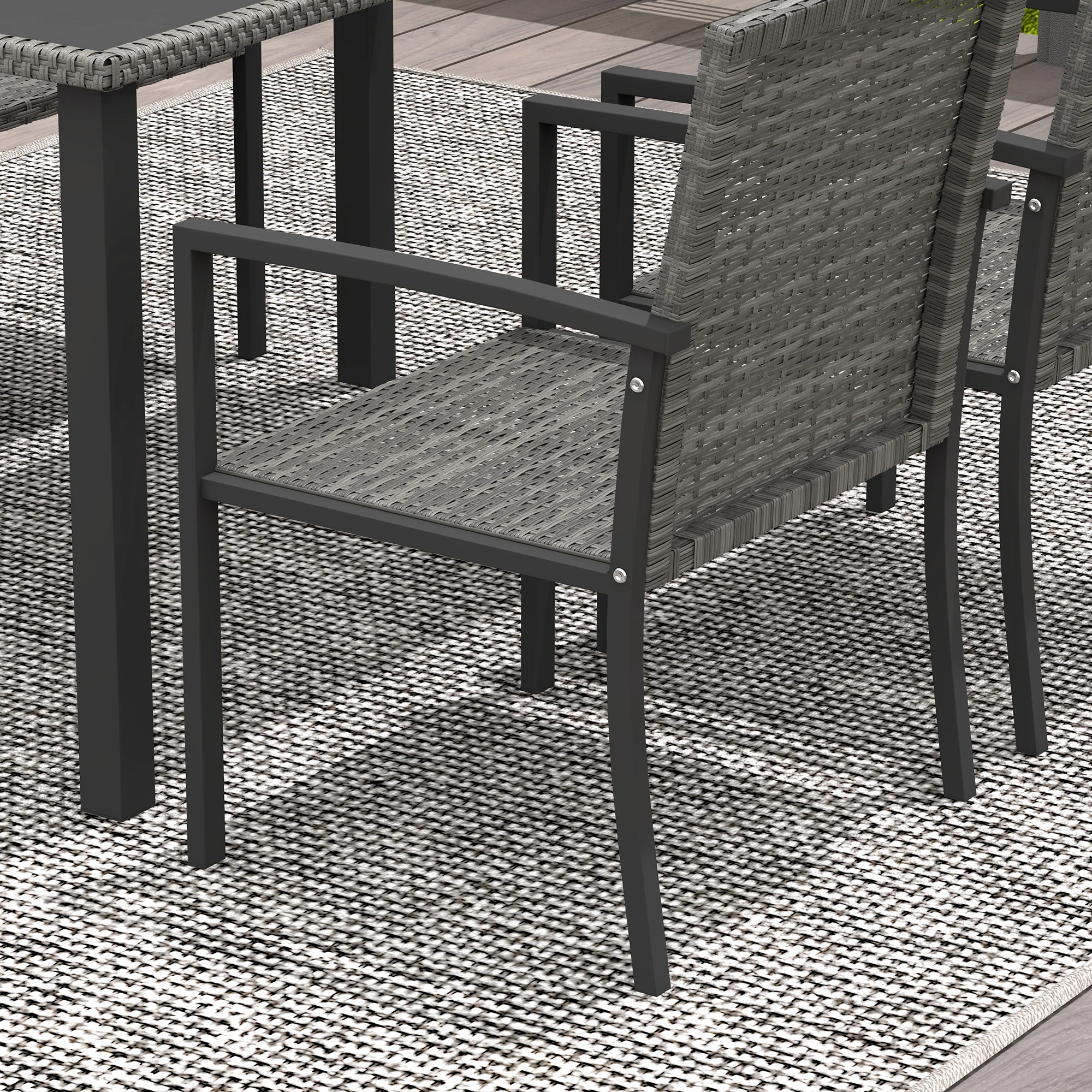 Outsunny Rattan Garden Furniture for 4, Dining Table and Chairs, Grey - Image 8