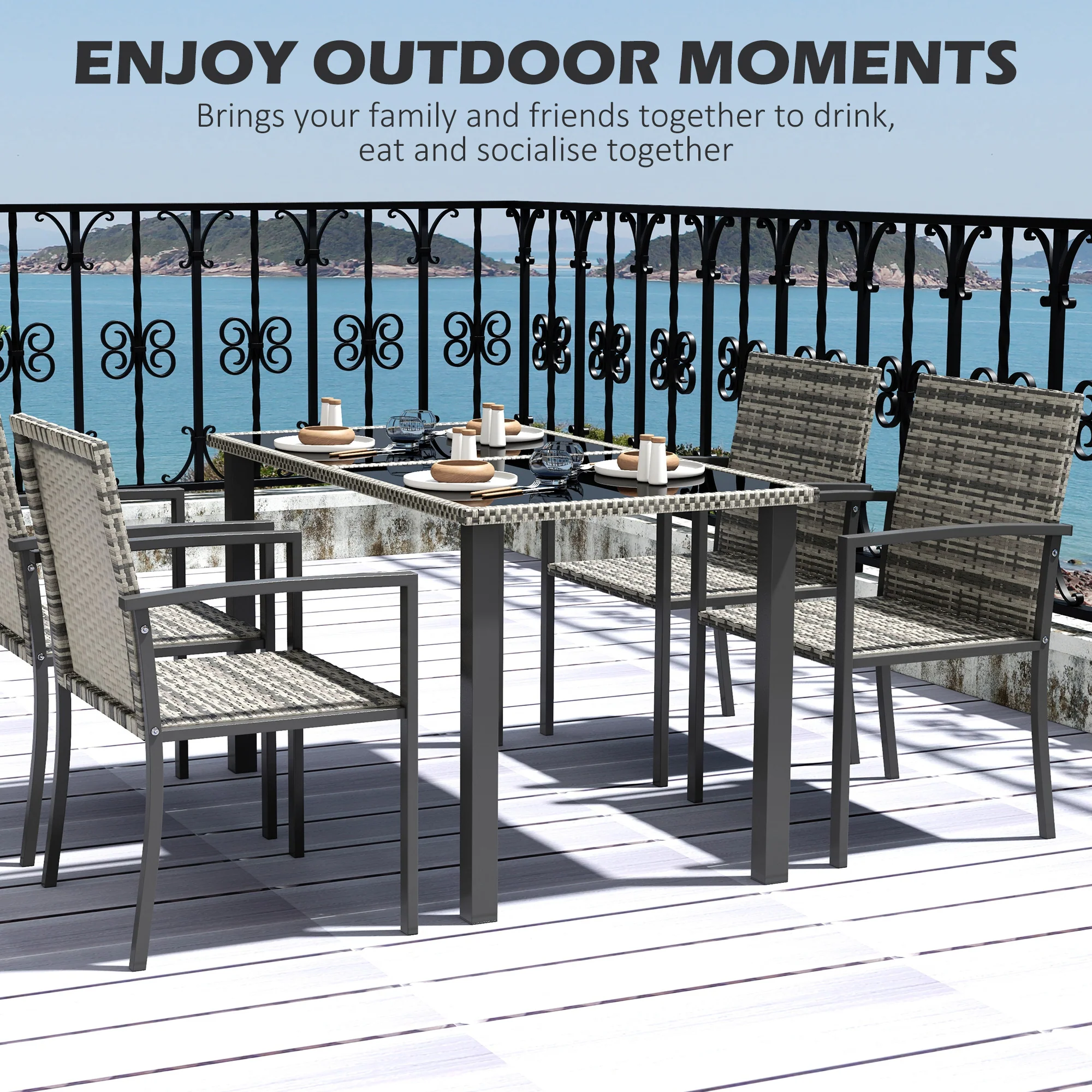 Outsunny Rattan Garden Furniture for 4, Dining Table and Chairs, Mixed Grey - Image 3