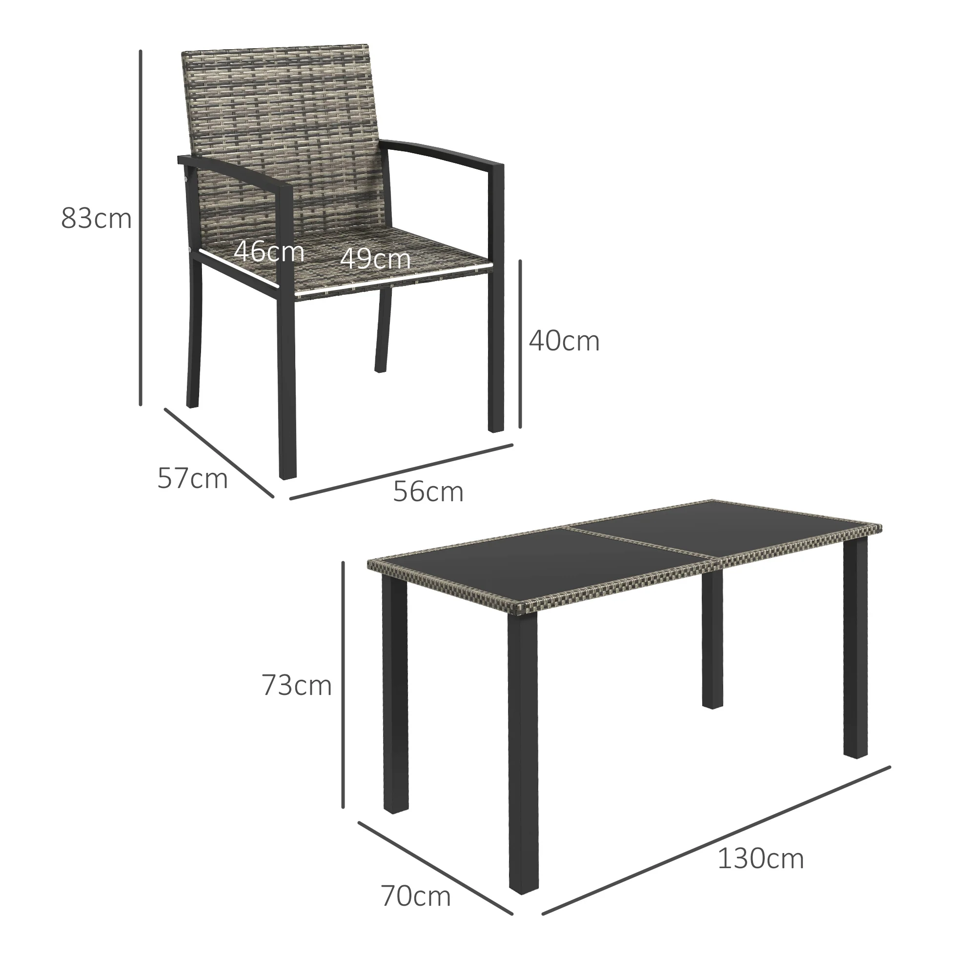 Outsunny Rattan Garden Furniture for 4, Dining Table and Chairs, Mixed Grey - Image 5