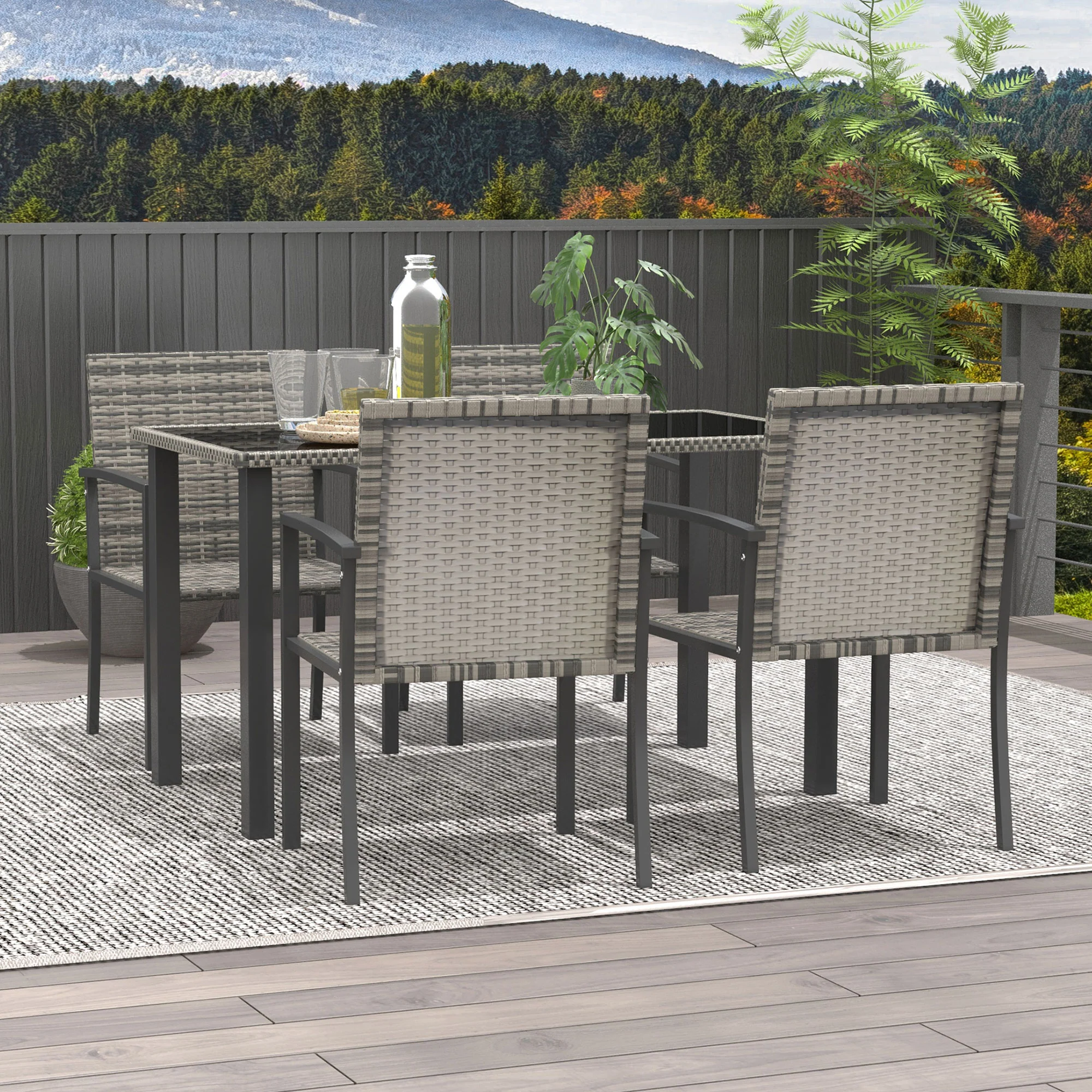 Outsunny Rattan Garden Furniture for 4, Dining Table and Chairs, Mixed Grey - Image 7