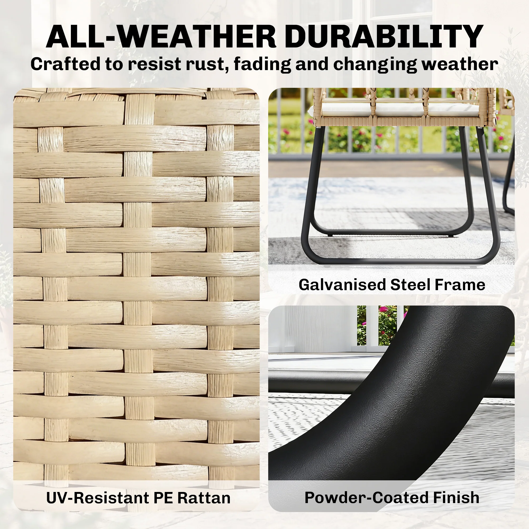 Outsunny Rattan Garden Furniture Set, 4 Piece Outdoor Patio Furniture - Image 4
