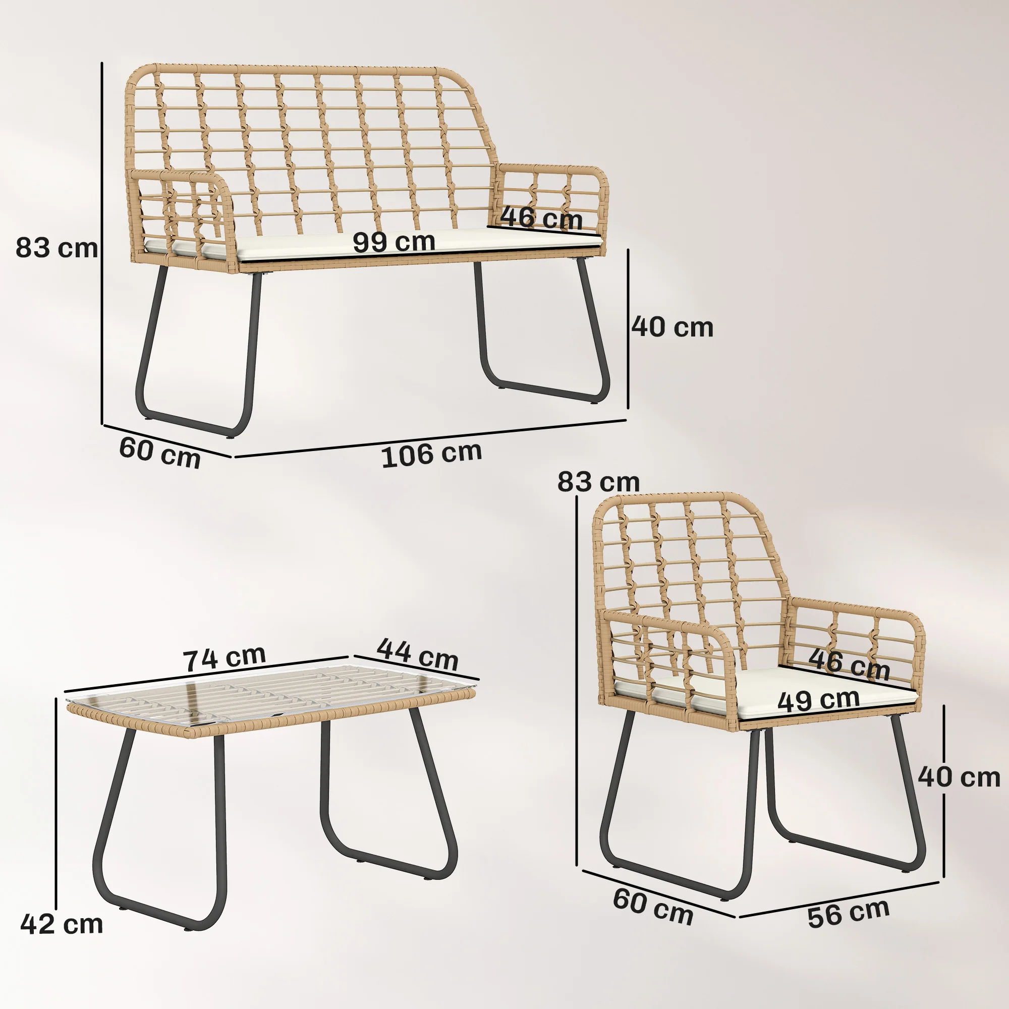 Outsunny Rattan Garden Furniture Set, 4 Piece Outdoor Patio Furniture - Image 5