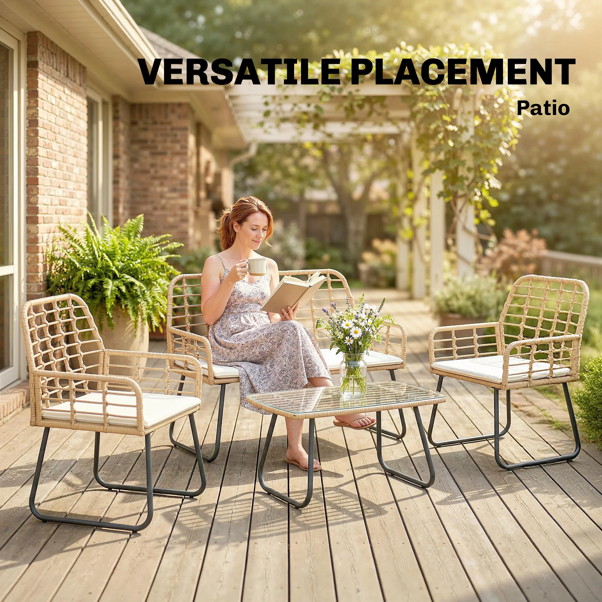 Outsunny Rattan Garden Furniture Set, 4 Piece Outdoor Patio Furniture - Image 8