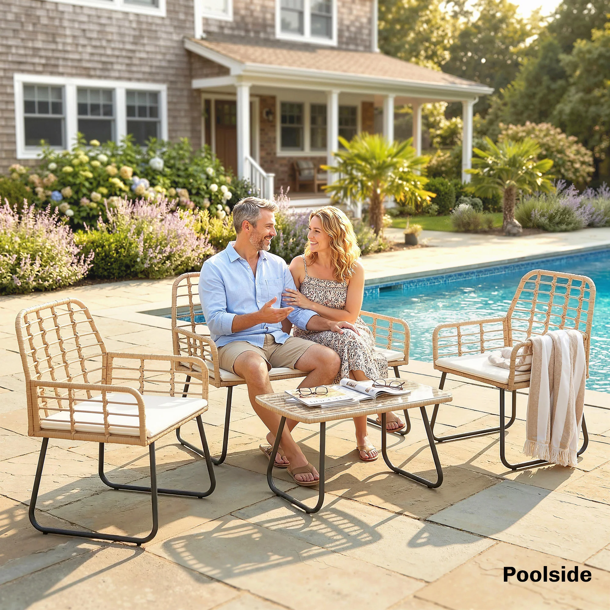 Outsunny Rattan Garden Furniture Set, 4 Piece Outdoor Patio Furniture - Image 9