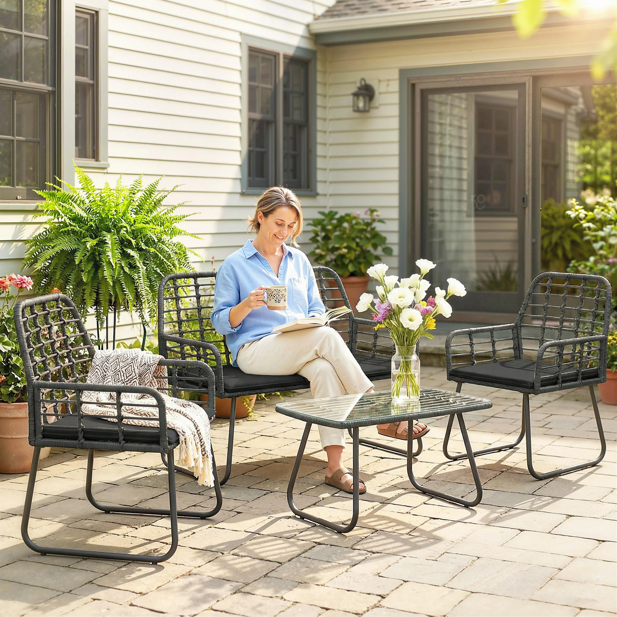 Outsunny Rattan Garden Furniture Set, 4 Piece Outdoor Patio Furniture - Image 2