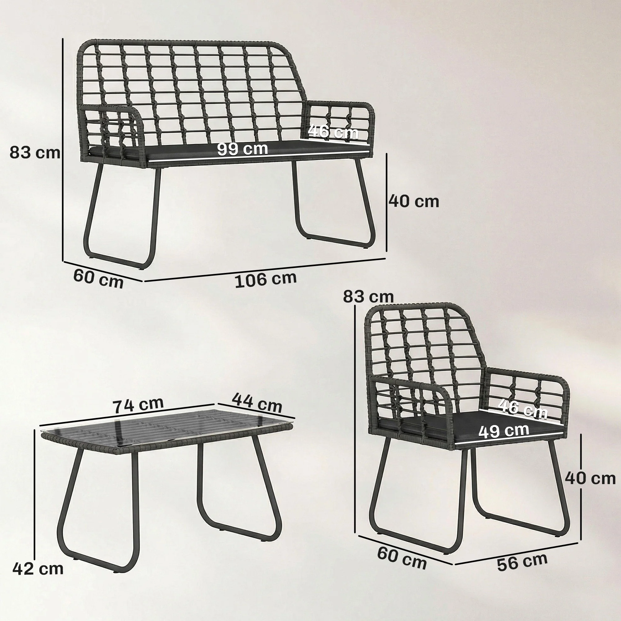 Outsunny Rattan Garden Furniture Set, 4 Piece Outdoor Patio Furniture - Image 5