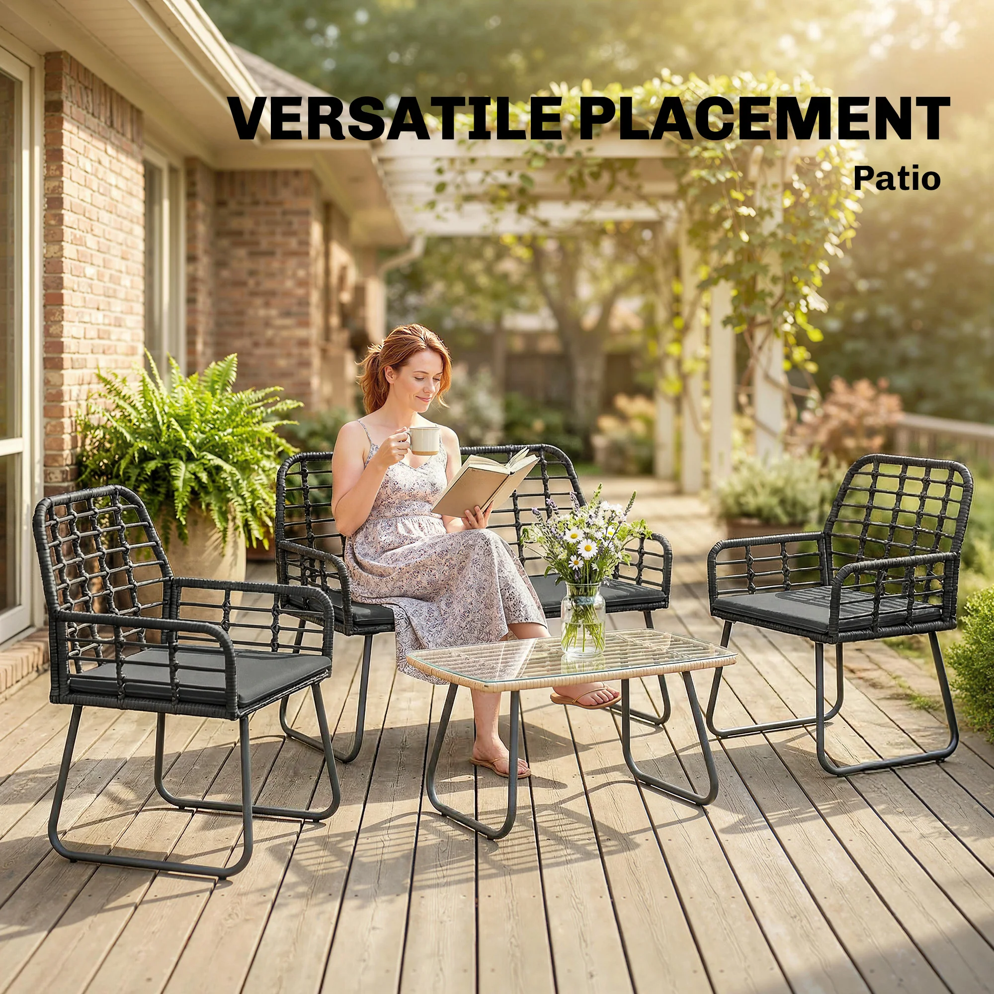 Outsunny Rattan Garden Furniture Set, 4 Piece Outdoor Patio Furniture - Image 8