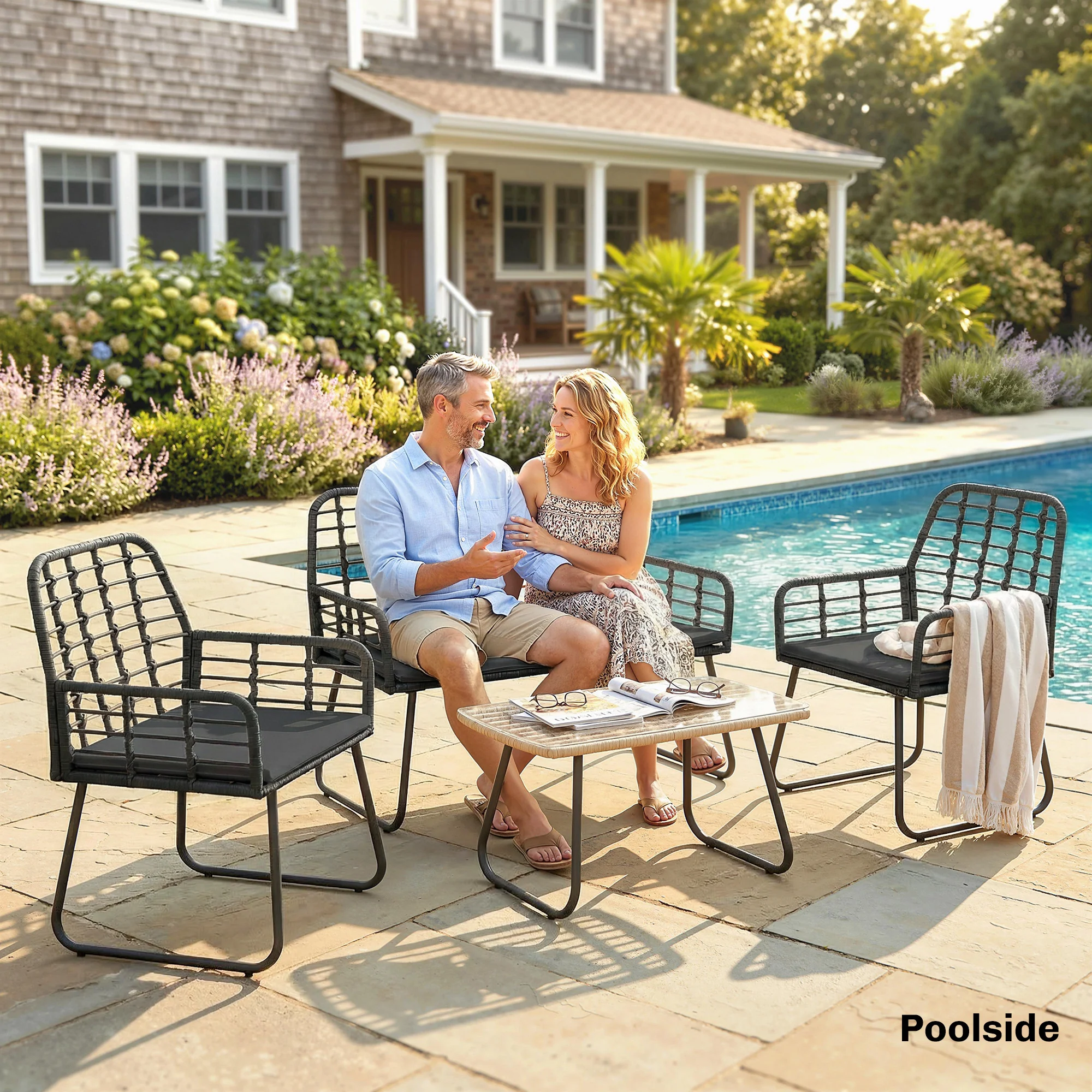 Outsunny Rattan Garden Furniture Set, 4 Piece Outdoor Patio Furniture - Image 9