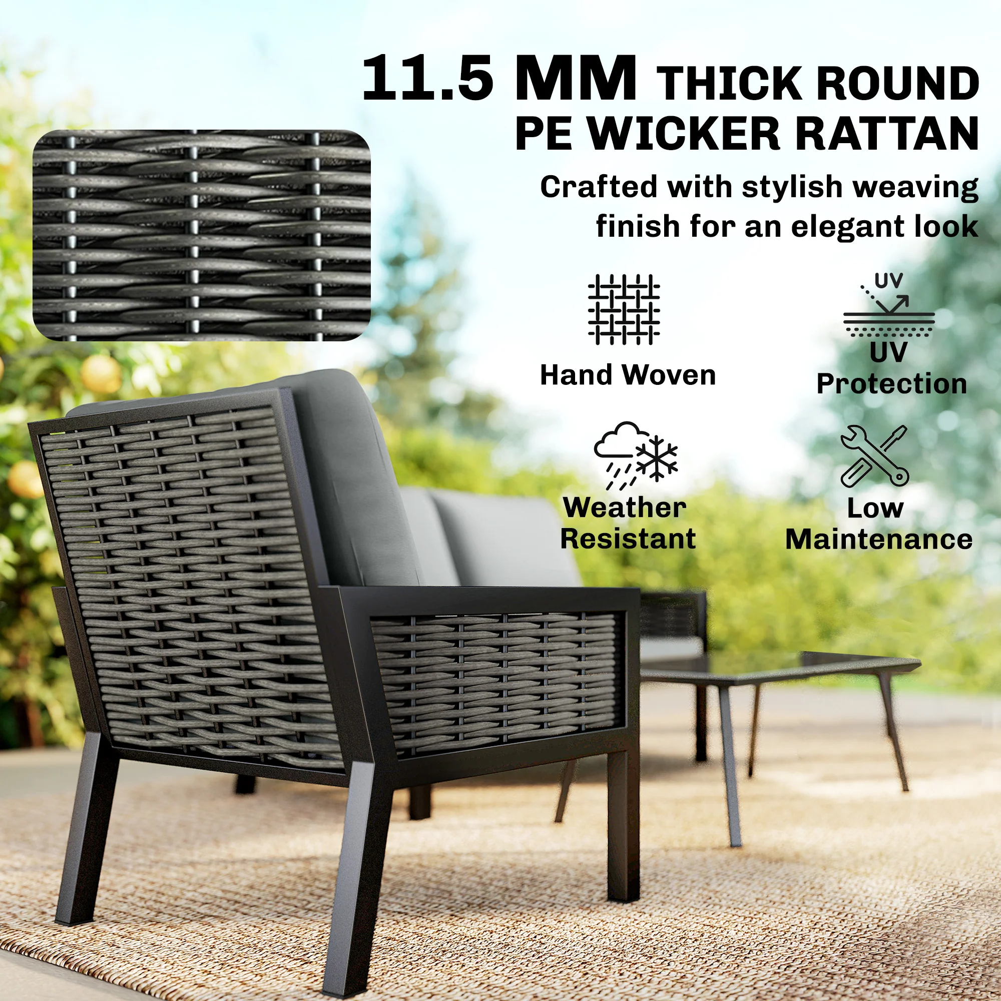 Outsunny Rattan Garden Furniture Set, Outdoor Furniture Conversation Set - Image 3