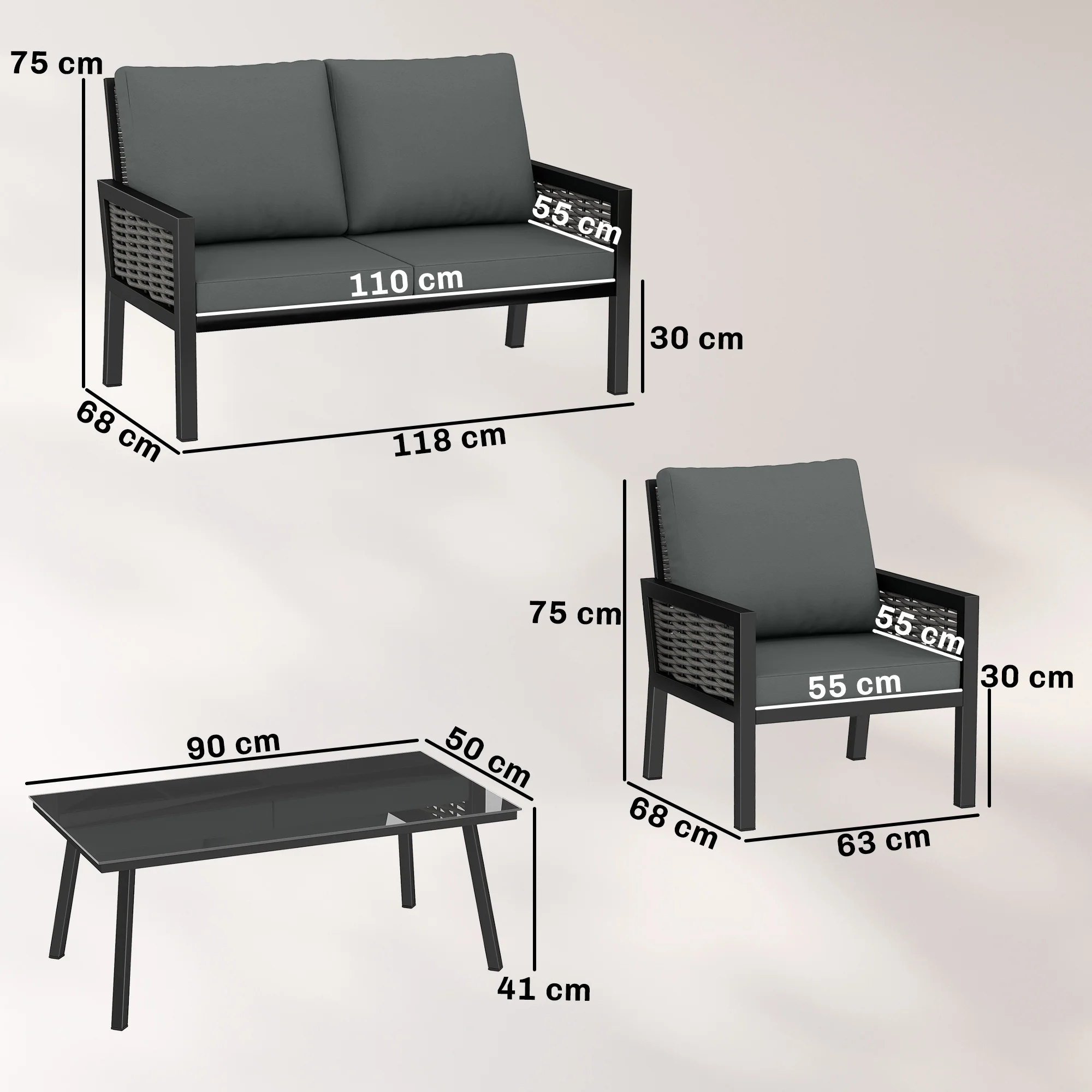 Outsunny Rattan Garden Furniture Set, Outdoor Furniture Conversation Set - Image 5