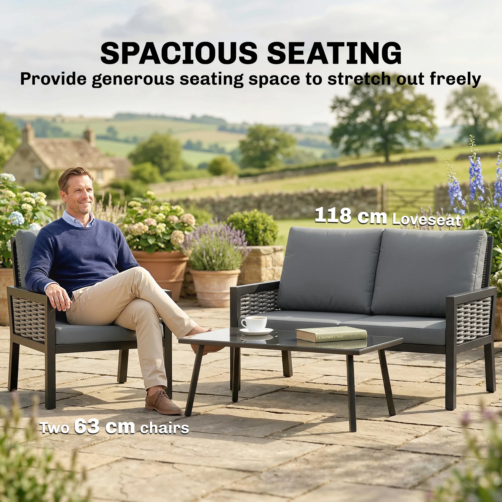 Outsunny Rattan Garden Furniture Set, Outdoor Furniture Conversation Set - Image 6