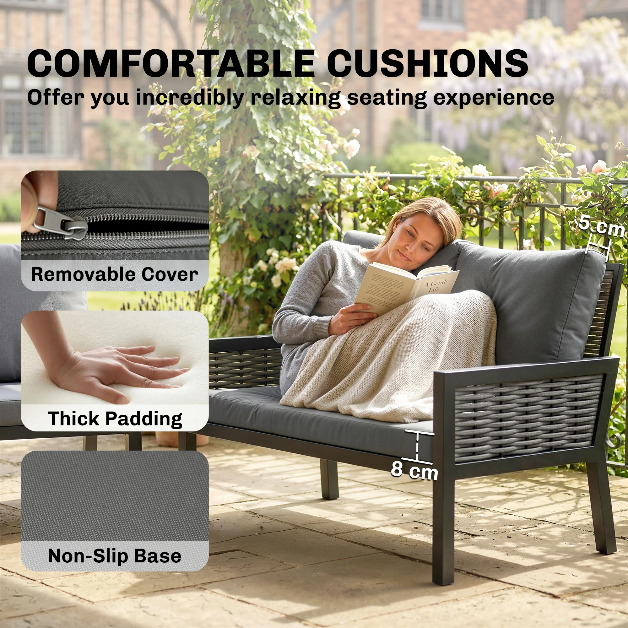 Outsunny Rattan Garden Furniture Set, Outdoor Furniture Conversation Set - Image 7