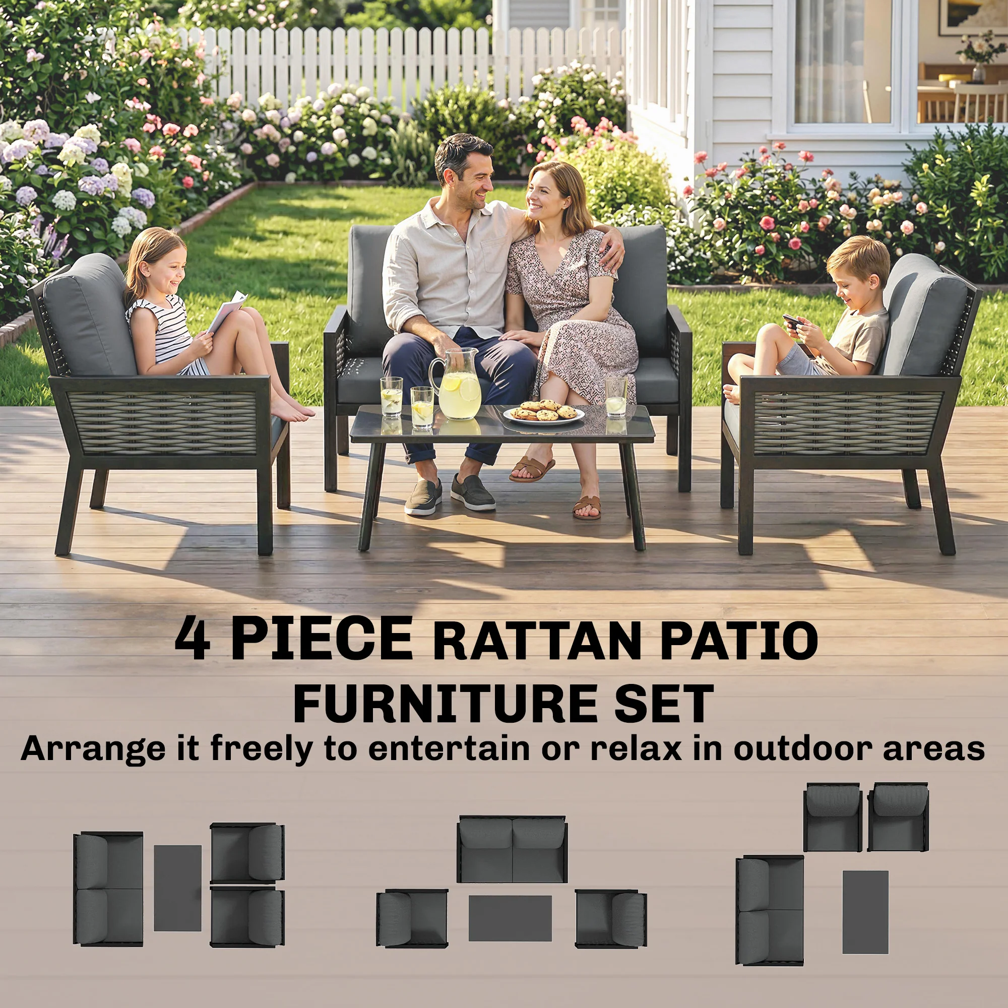 Outsunny Rattan Garden Furniture Set, Outdoor Furniture Conversation Set - Image 8