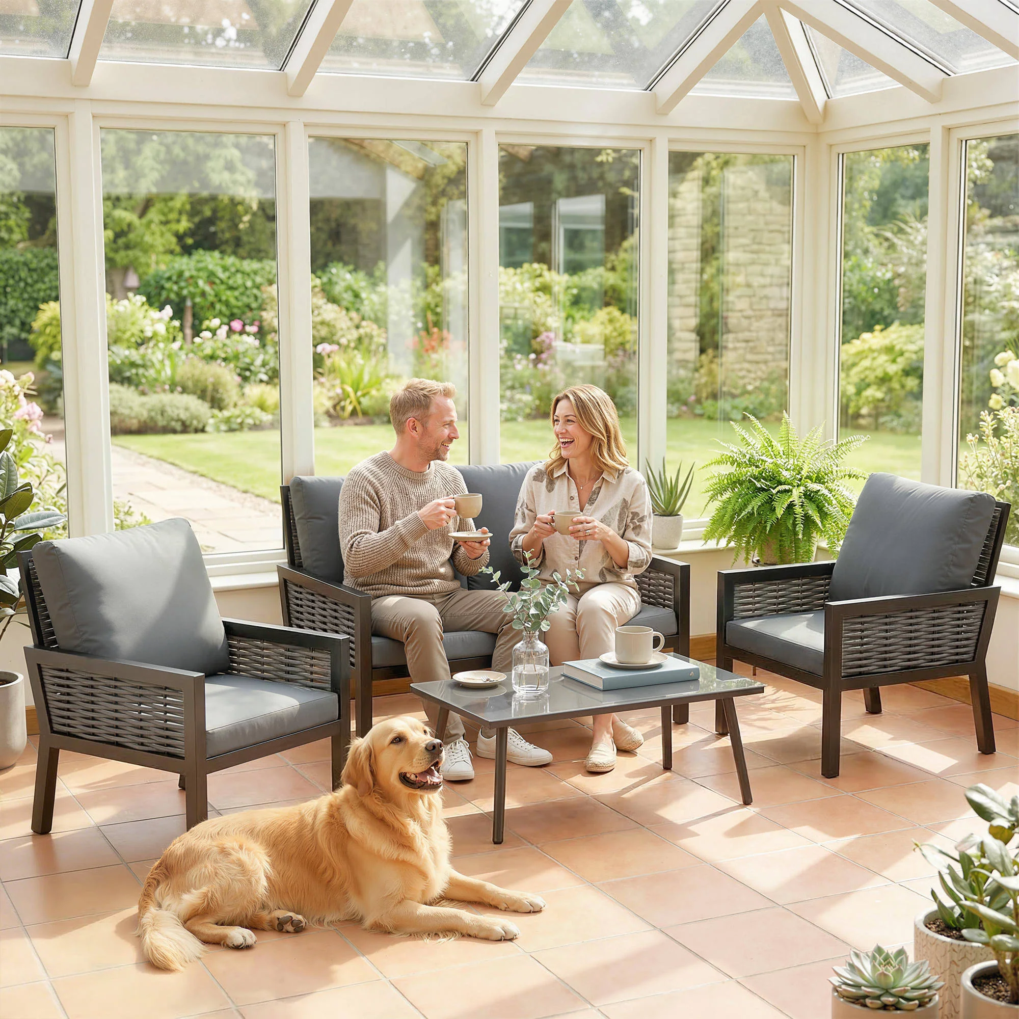 Outsunny Rattan Garden Furniture Set, Outdoor Furniture Conversation Set - Image 9